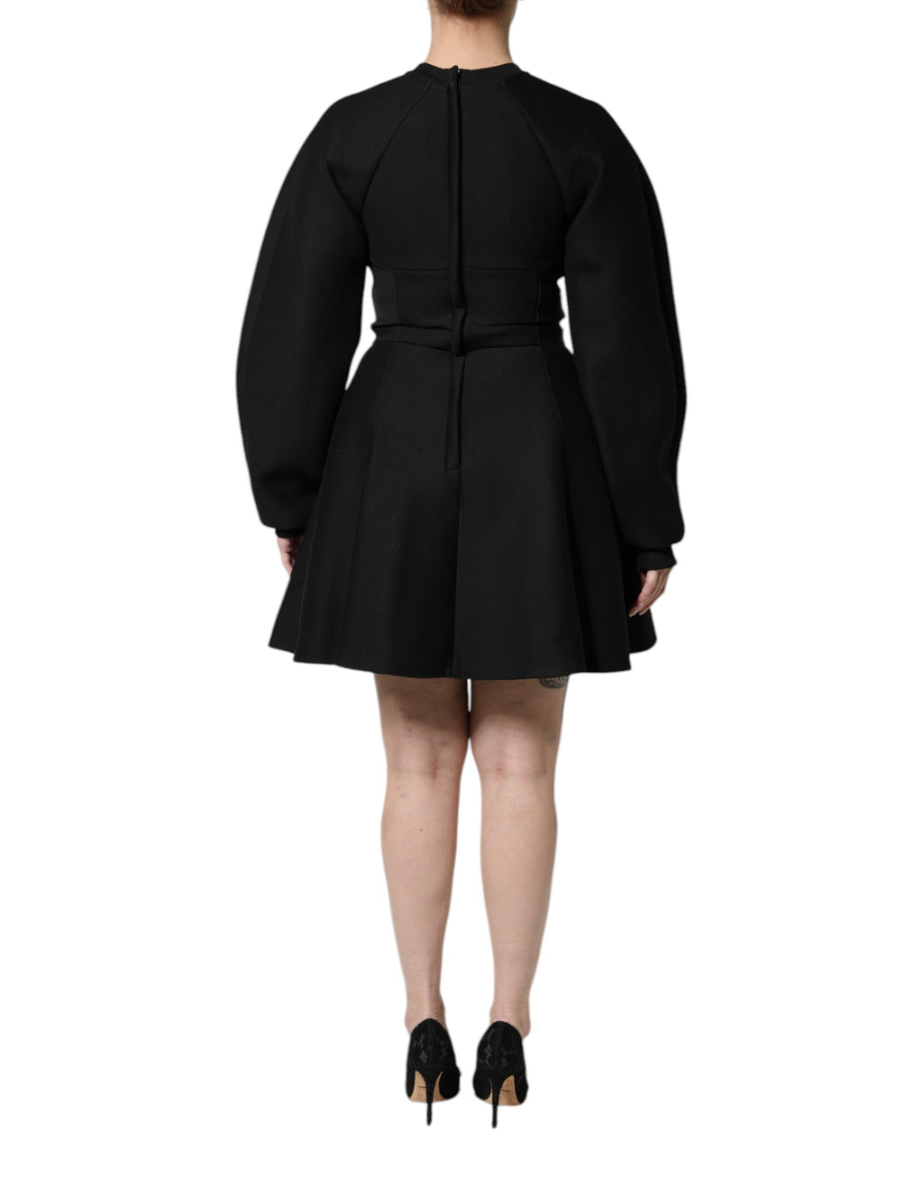 Dolce & Gabbana Black Cotton A-Line Long-Sleeve Mini Dress