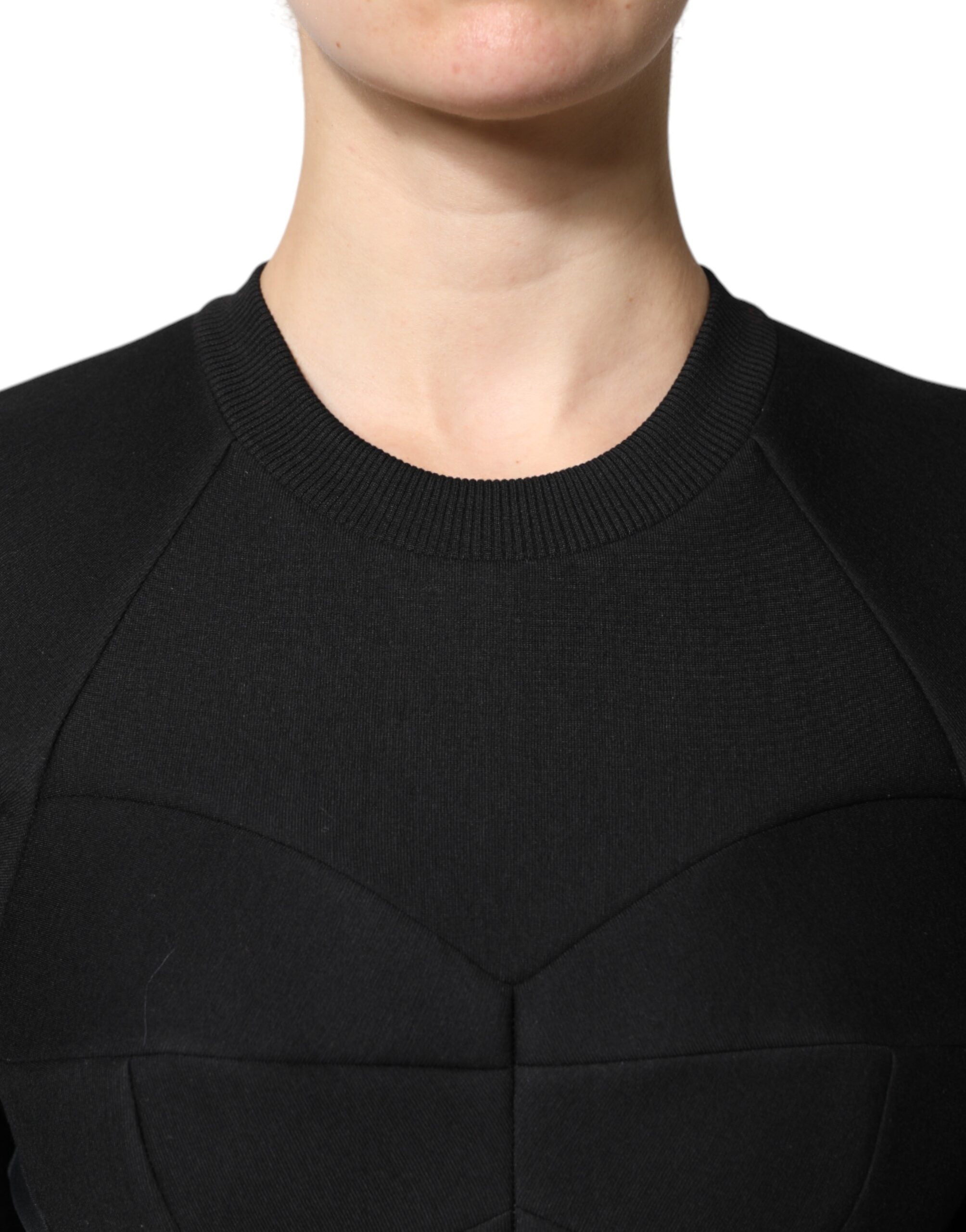 Dolce & Gabbana Black Cotton A-Line Long-Sleeve Mini Dress
