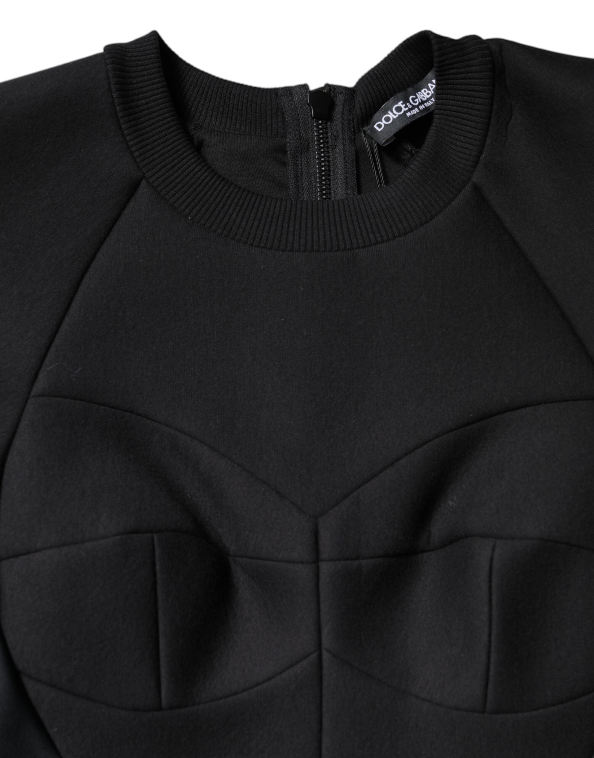 Dolce & Gabbana Black Cotton A-Line Long-Sleeve Mini Dress