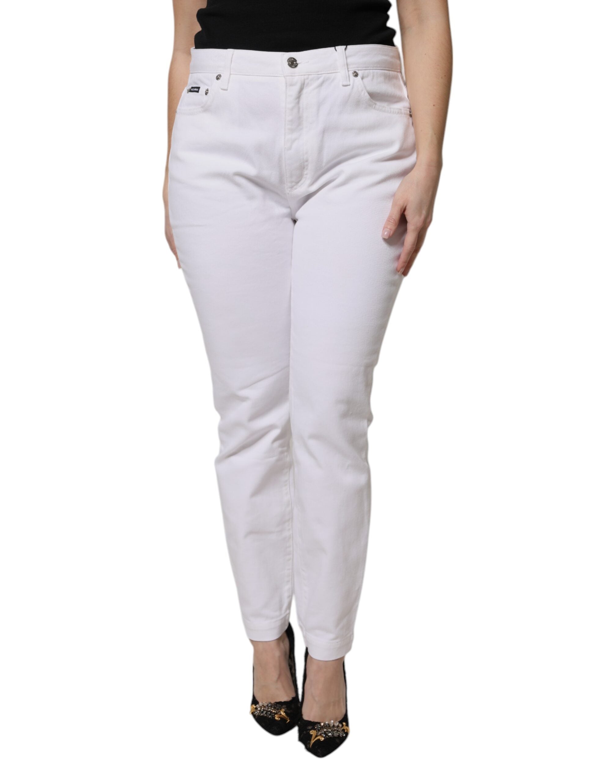 Dolce & Gabbana White Mid-Rise Cotton Skinny Denim Jeans