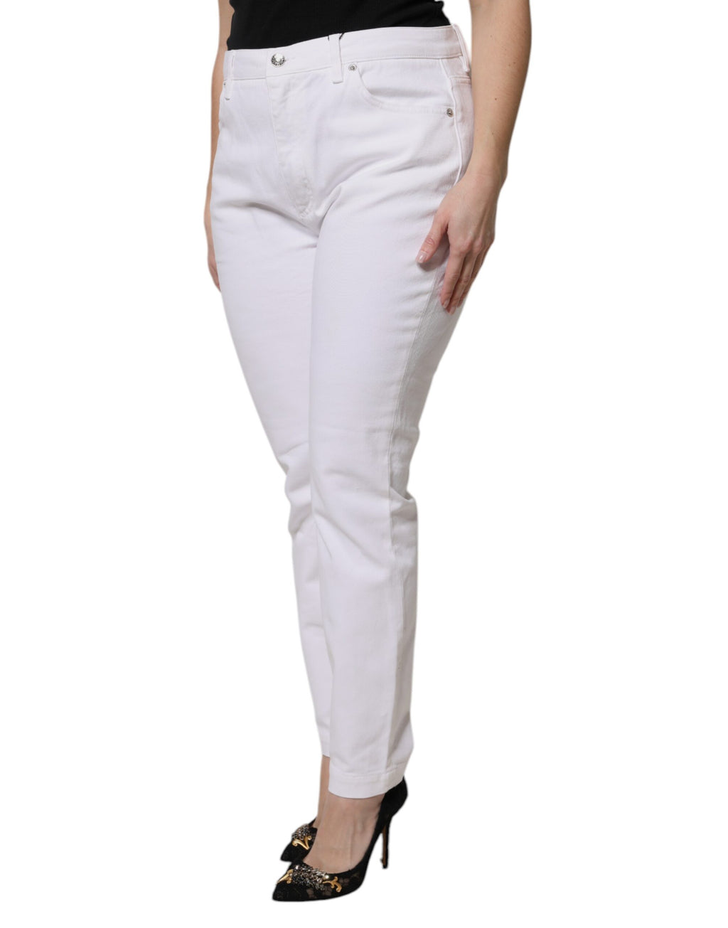 Dolce & Gabbana White Mid-Rise Cotton Skinny Denim Jeans