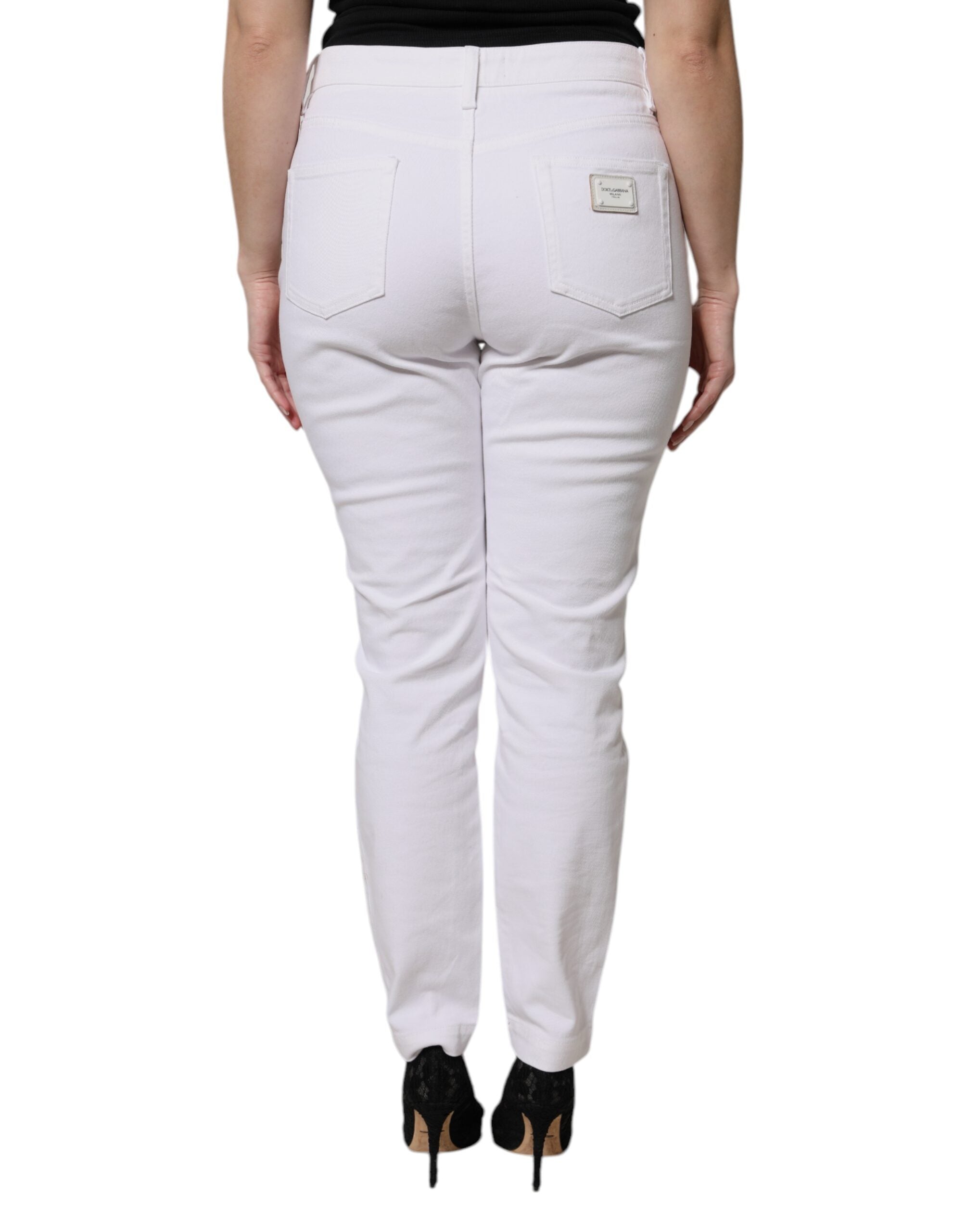 Dolce & Gabbana White Mid-Rise Cotton Skinny Denim Jeans