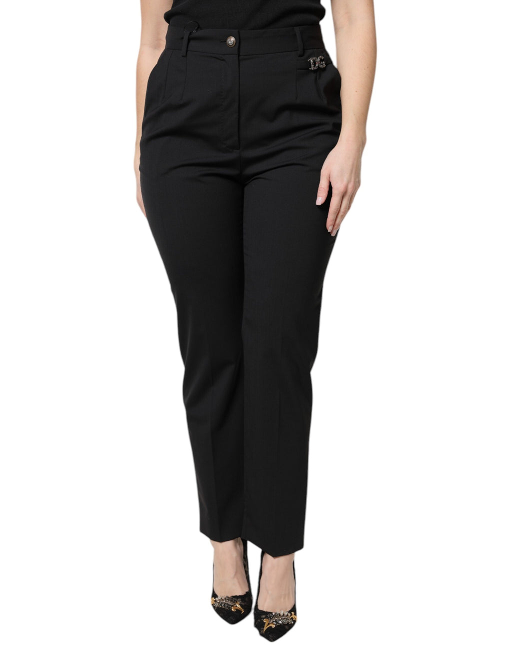 Dolce & Gabbana Schwarze Polyester-Kleiderhose mit hoher Taille