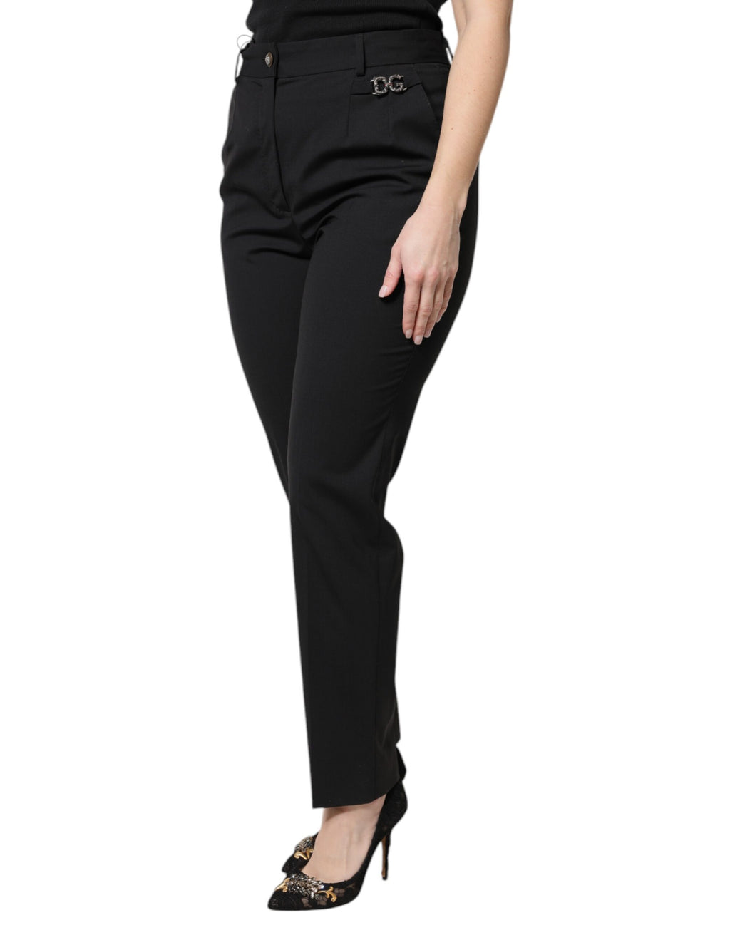 Dolce & Gabbana Schwarze Polyester-Kleiderhose mit hoher Taille