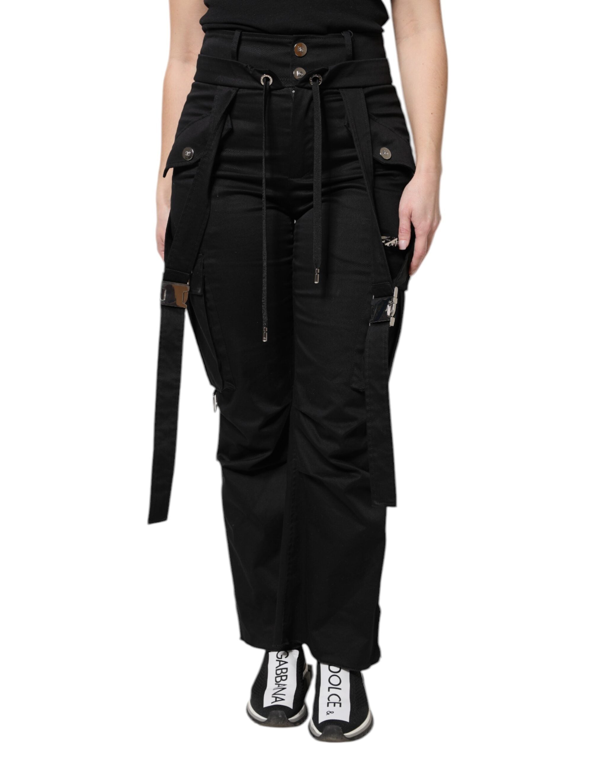 Dolce & Gabbana Black High-Waist Cotton Cargo Trousers