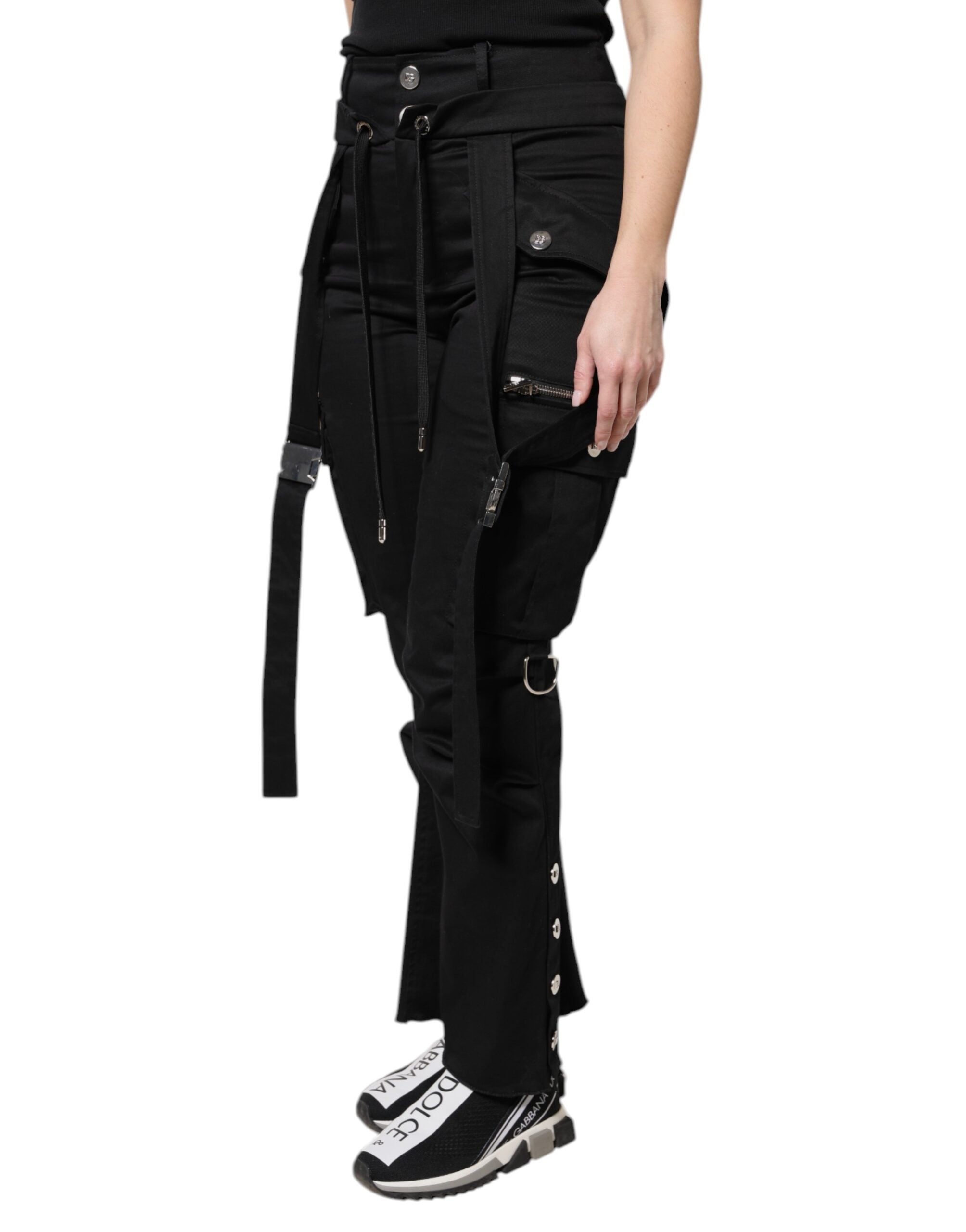 Dolce & Gabbana Black High-Waist Cotton Cargo Trousers
