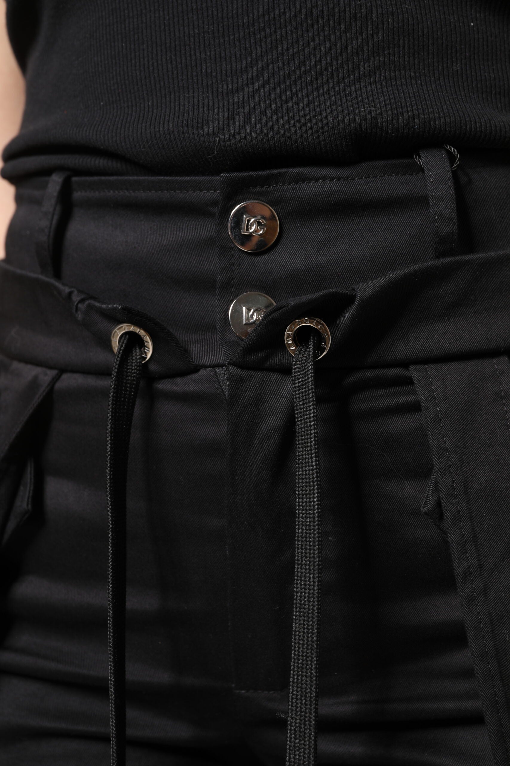 Dolce & Gabbana Black High-Waist Cotton Cargo Trousers