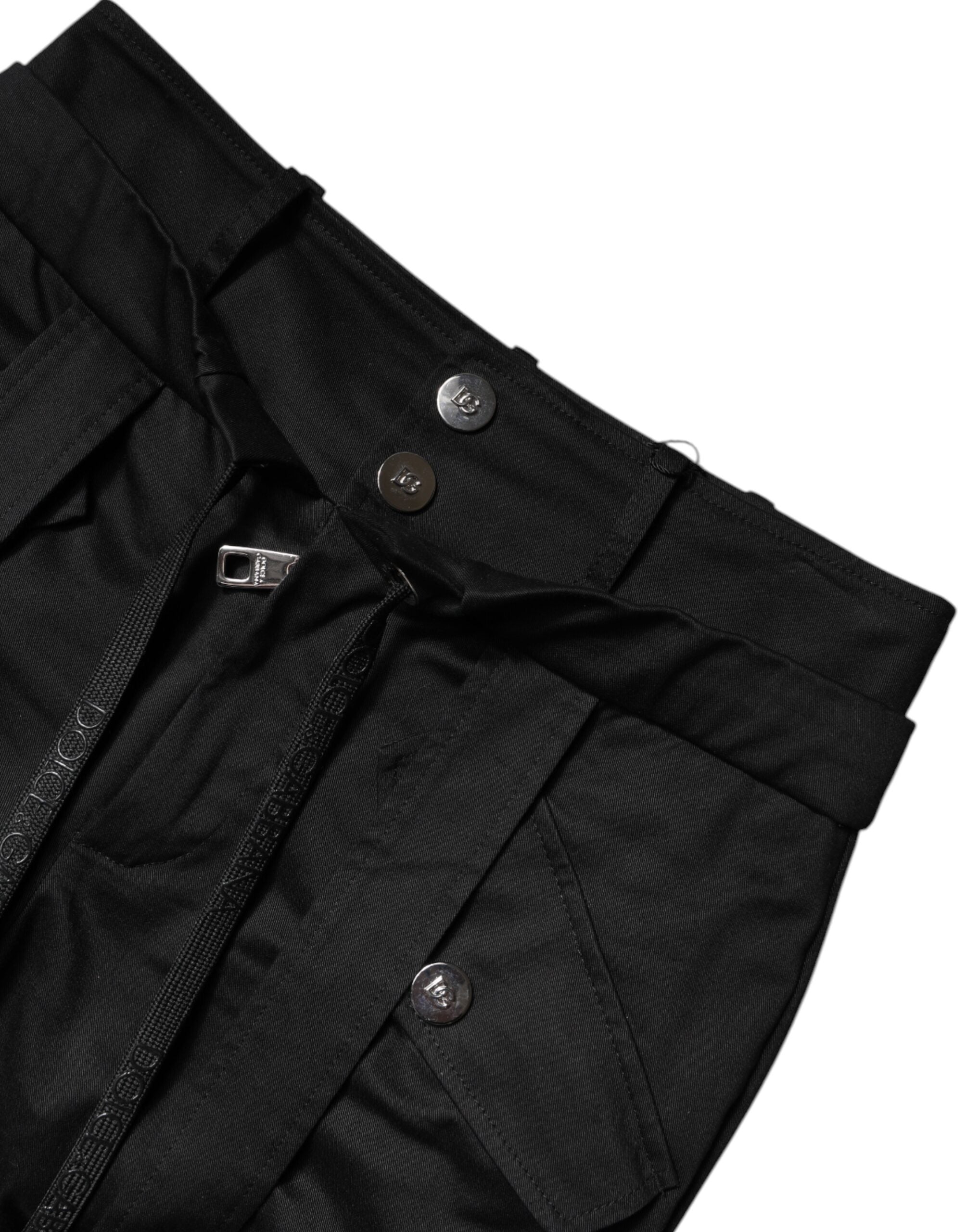 Dolce & Gabbana Black High-Waist Cotton Cargo Trousers