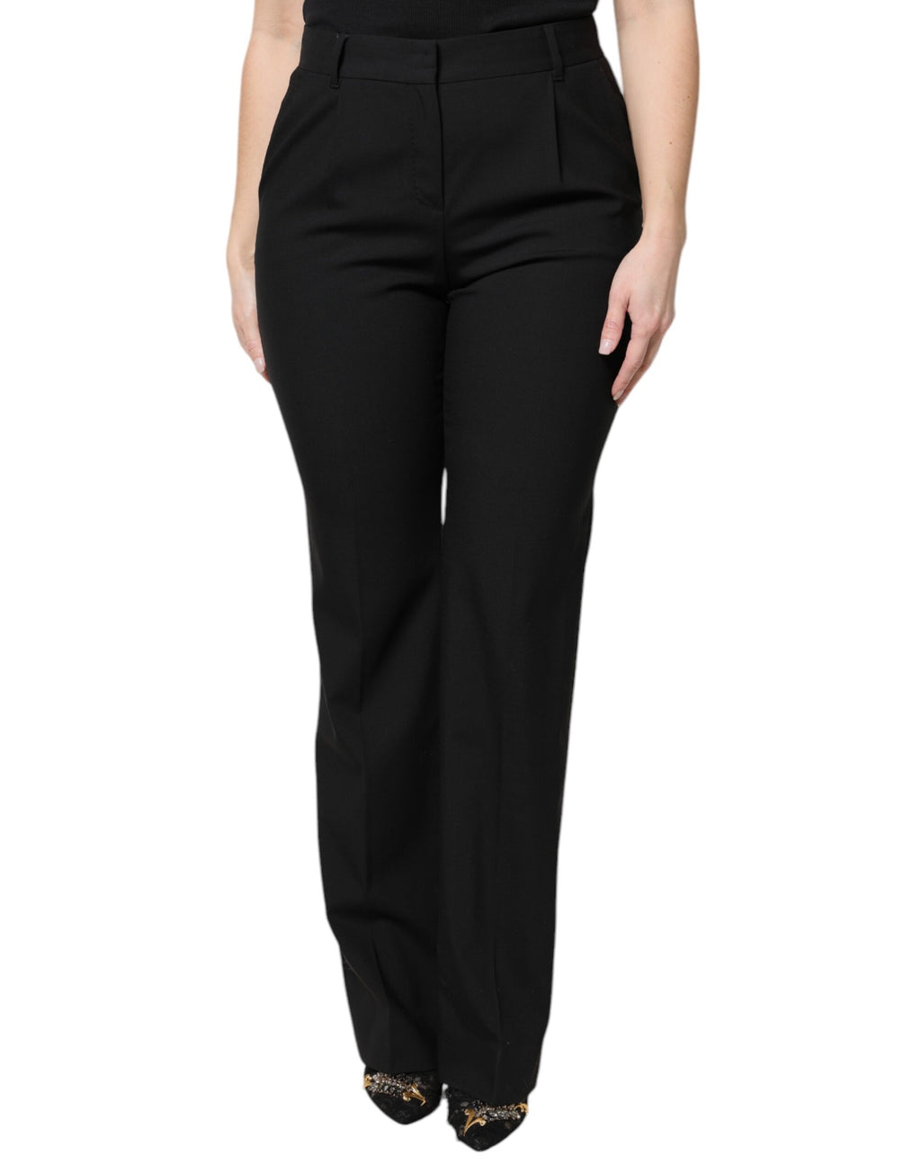 Dolce & Gabbana Schwarze Wollhose mit hoher Taille und Stiefelschnitt