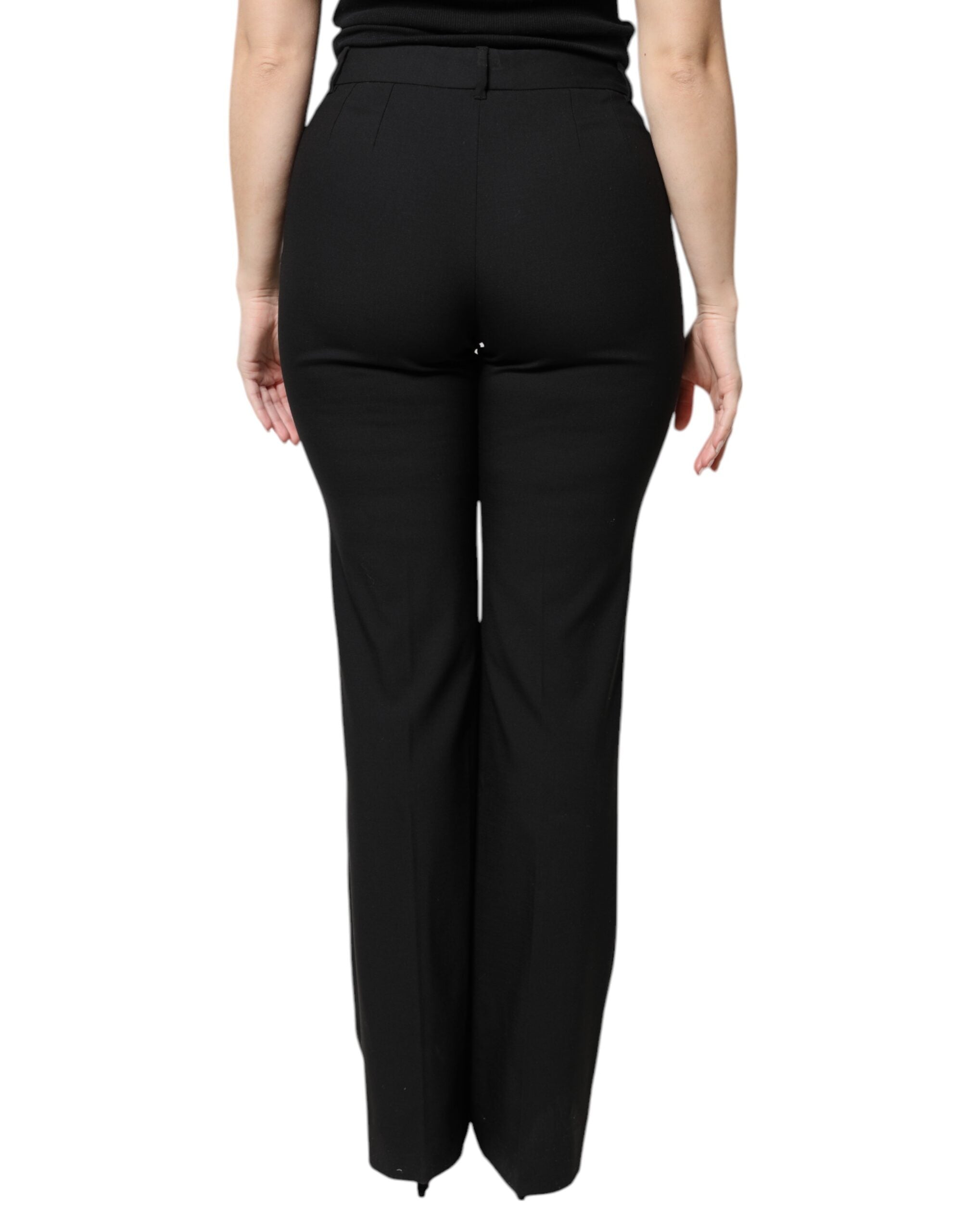 Dolce & Gabbana Schwarze Wollhose mit hoher Taille und Stiefelschnitt