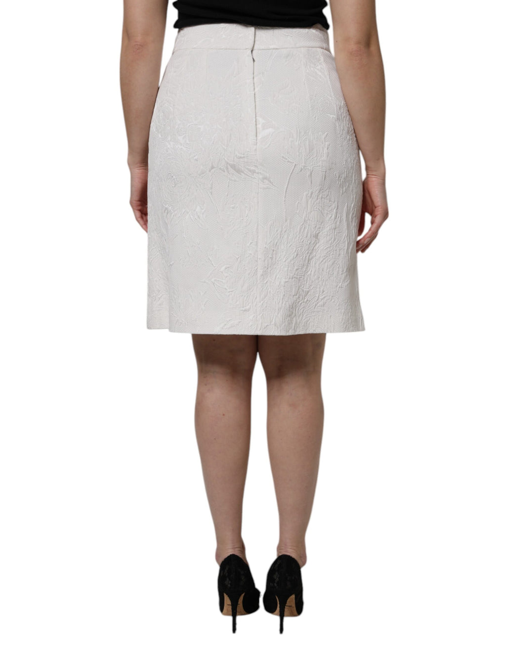 Dolce & Gabbana White High Waisted Knee-Length Pencil Skirt