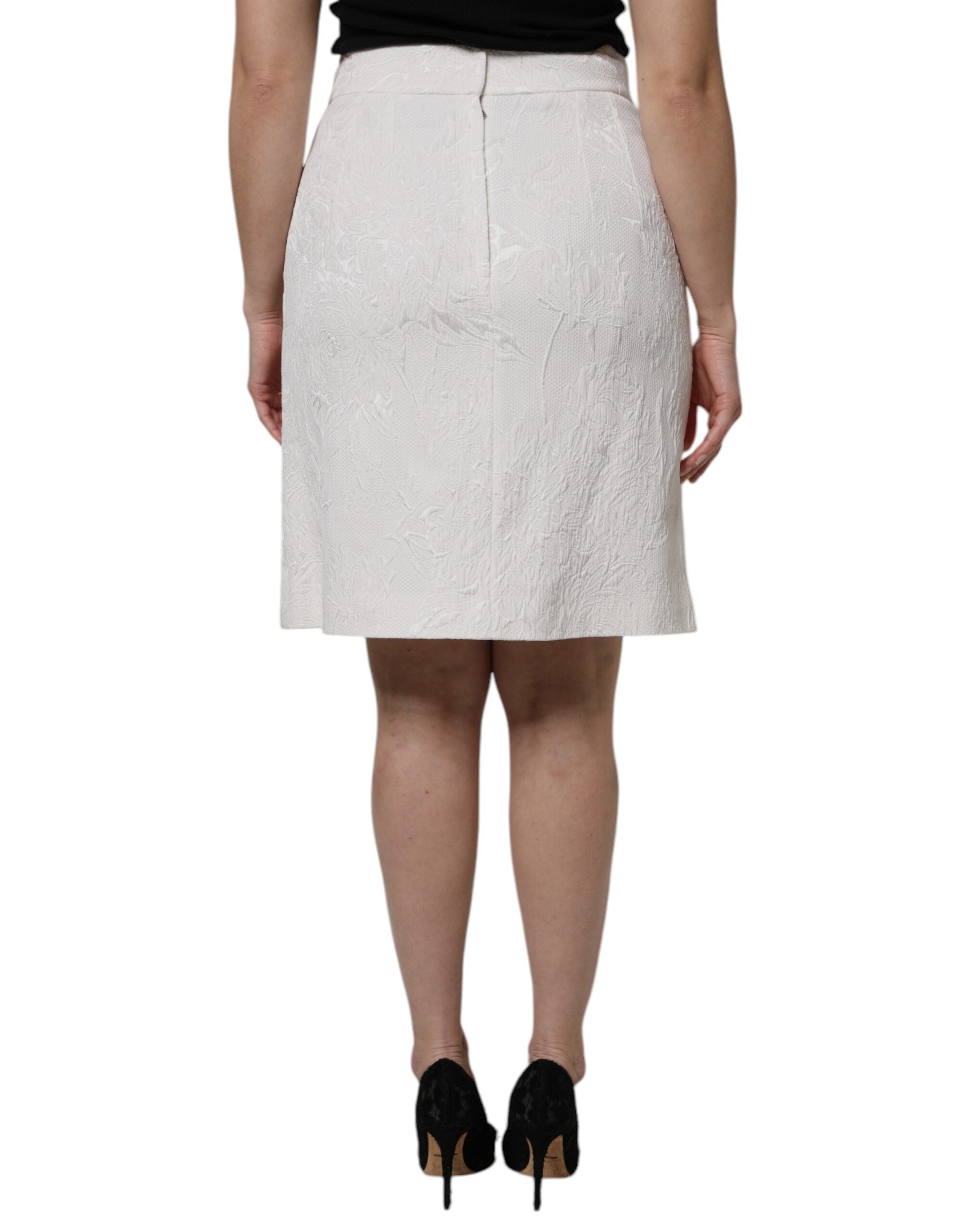 Dolce & Gabbana White High Waisted Knee-Length Pencil Skirt