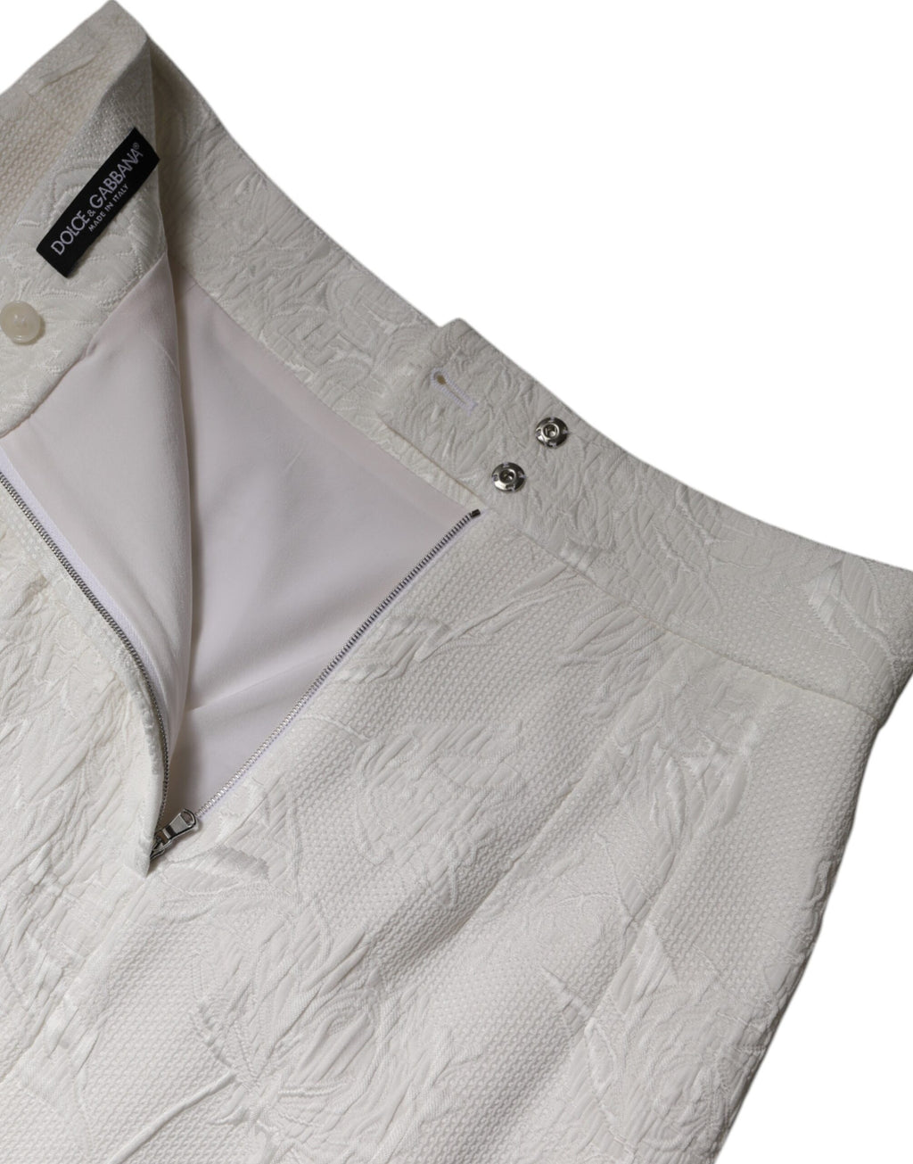 Dolce & Gabbana White High Waisted Knee-Length Pencil Skirt