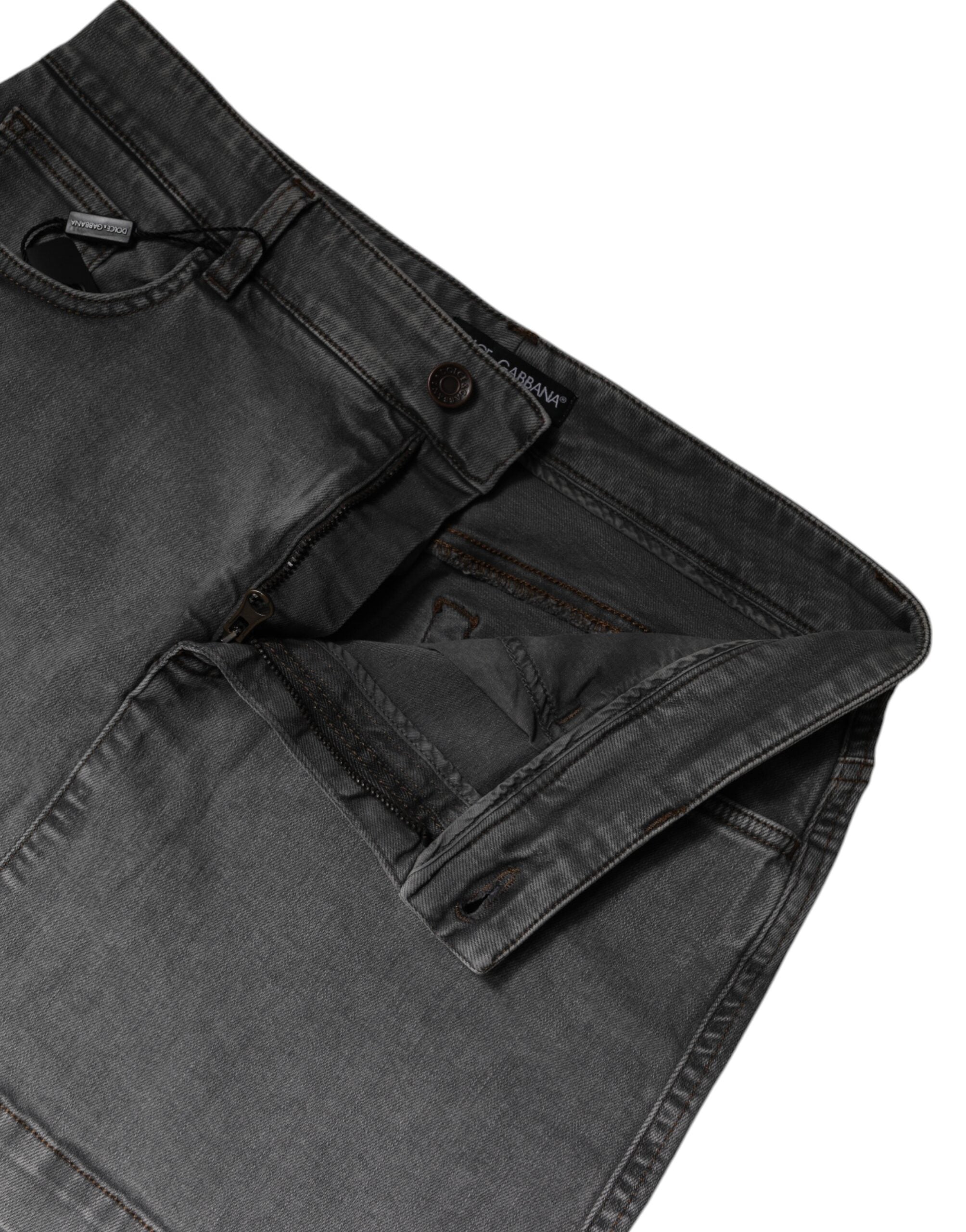 Dolce & Gabbana Grey Mid-Waist Cotton-Stretch Denim Miniskirt