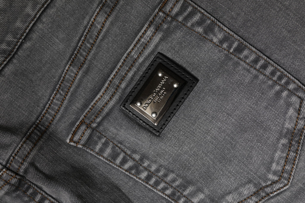 Dolce & Gabbana Grey Mid-Waist Cotton-Stretch Denim Miniskirt