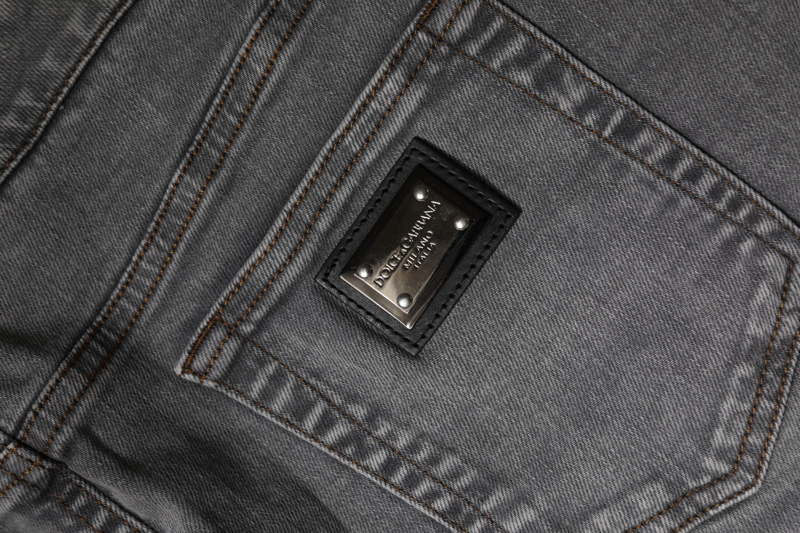 Dolce & Gabbana Grey Mid-Waist Cotton-Stretch Denim Miniskirt