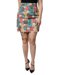 Dolce & Gabbana Multicolor Floraler Spitzen-Minirock mit hoher Taille