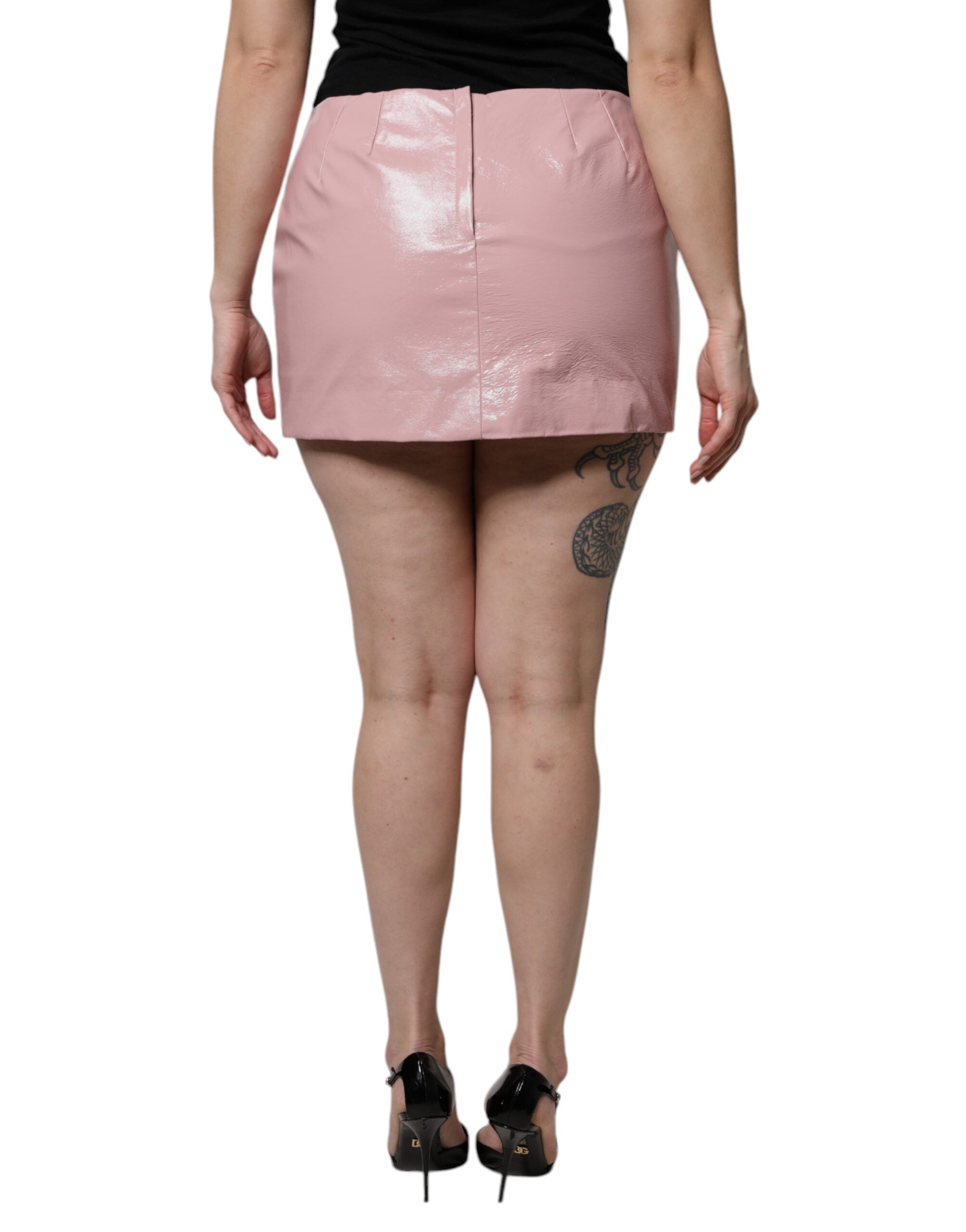Dolce & Gabbana Rosa glänzender Minirock aus Baumwolle mit hoher Taille