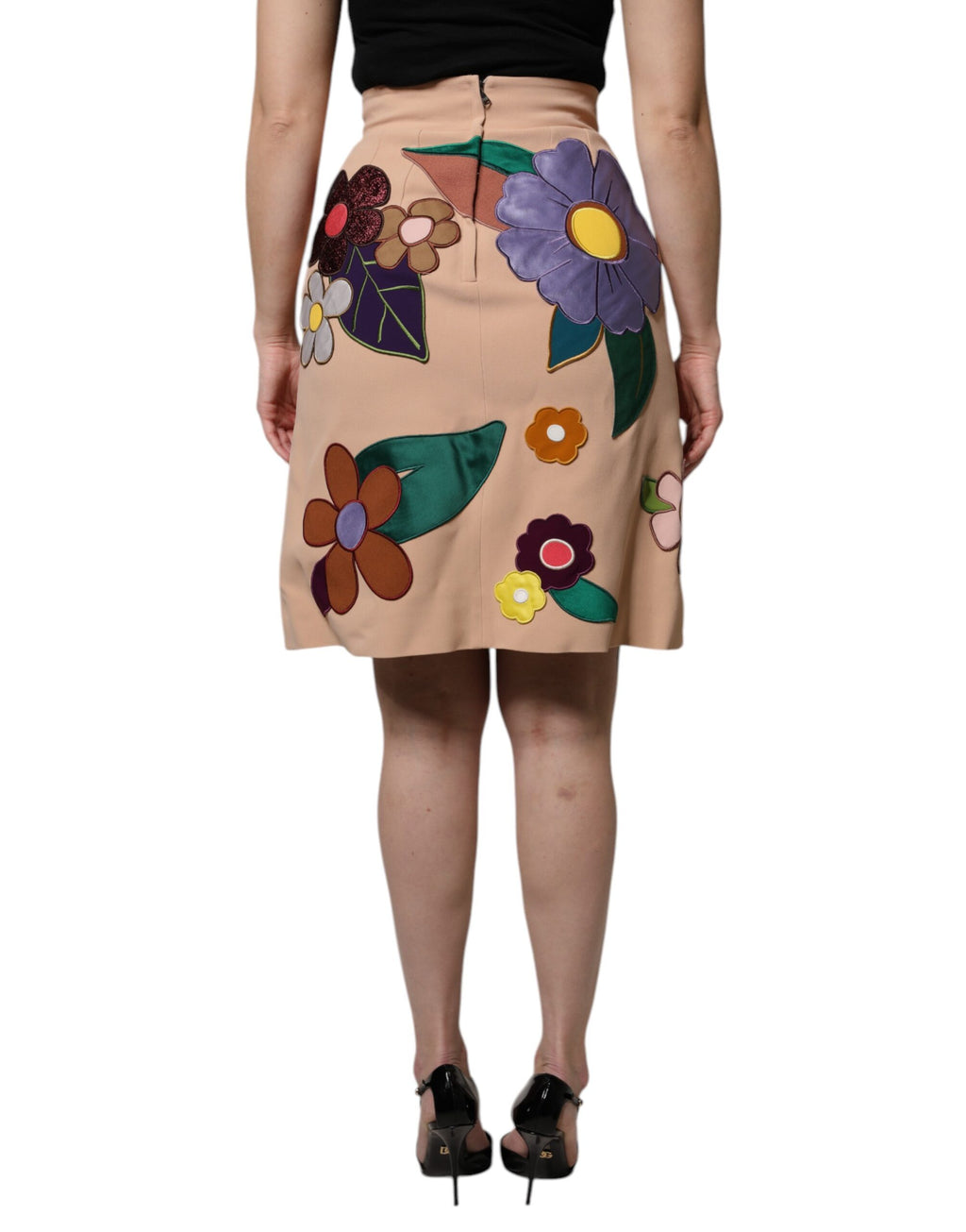 Dolce & Gabbana Beige Floral High Waist Pencil Skirt