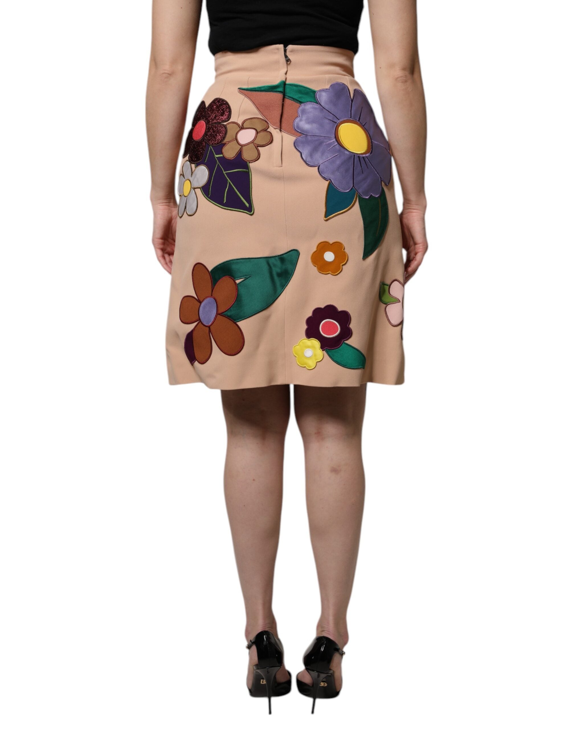 Dolce & Gabbana Beige Floral High Waist Pencil Skirt