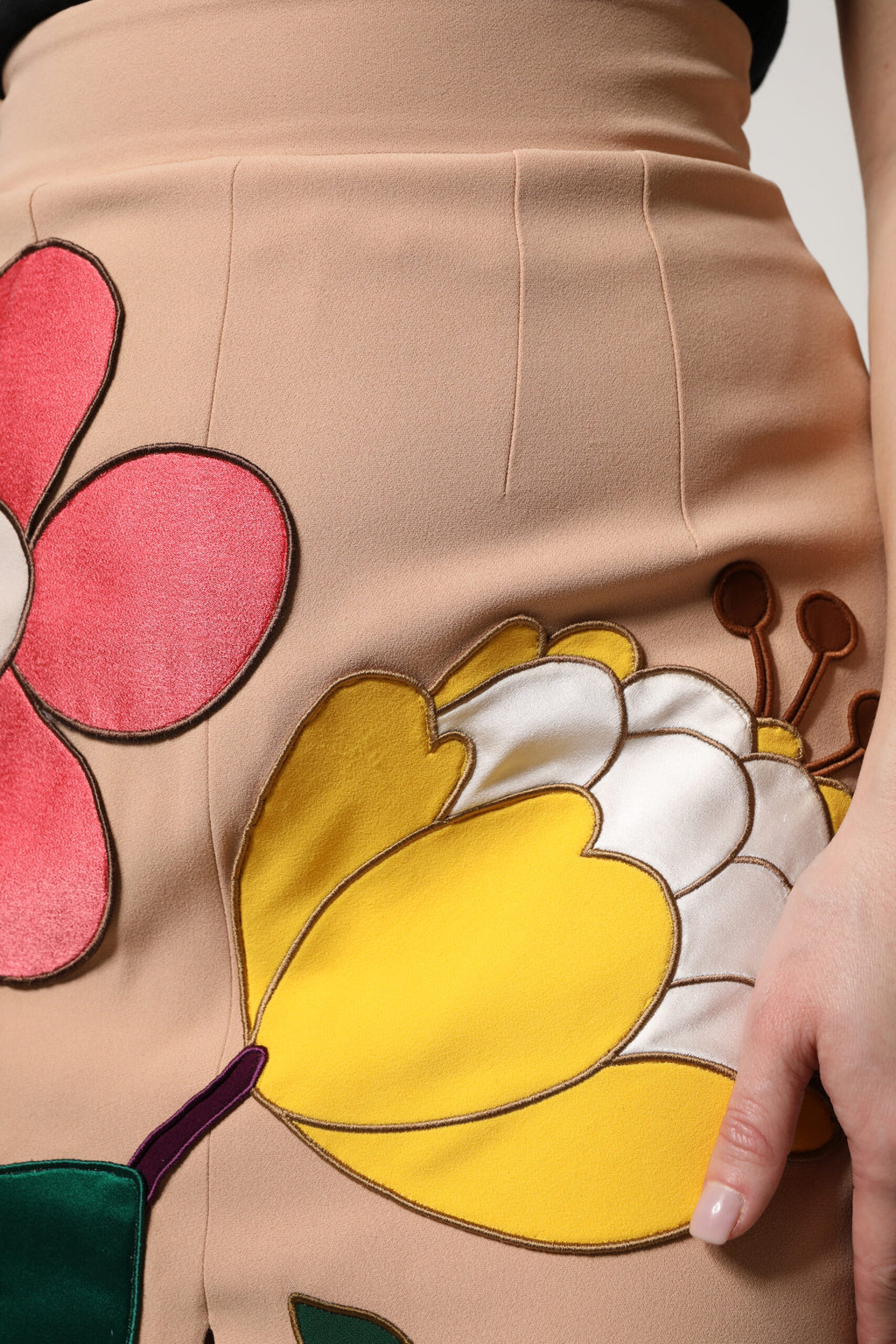 Dolce & Gabbana Beige Floral High Waist Pencil Skirt