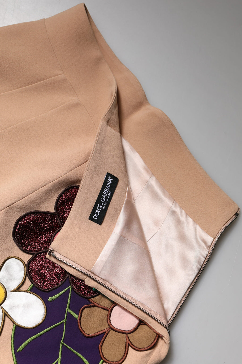 Dolce & Gabbana Beige Floral High Waist Pencil Skirt