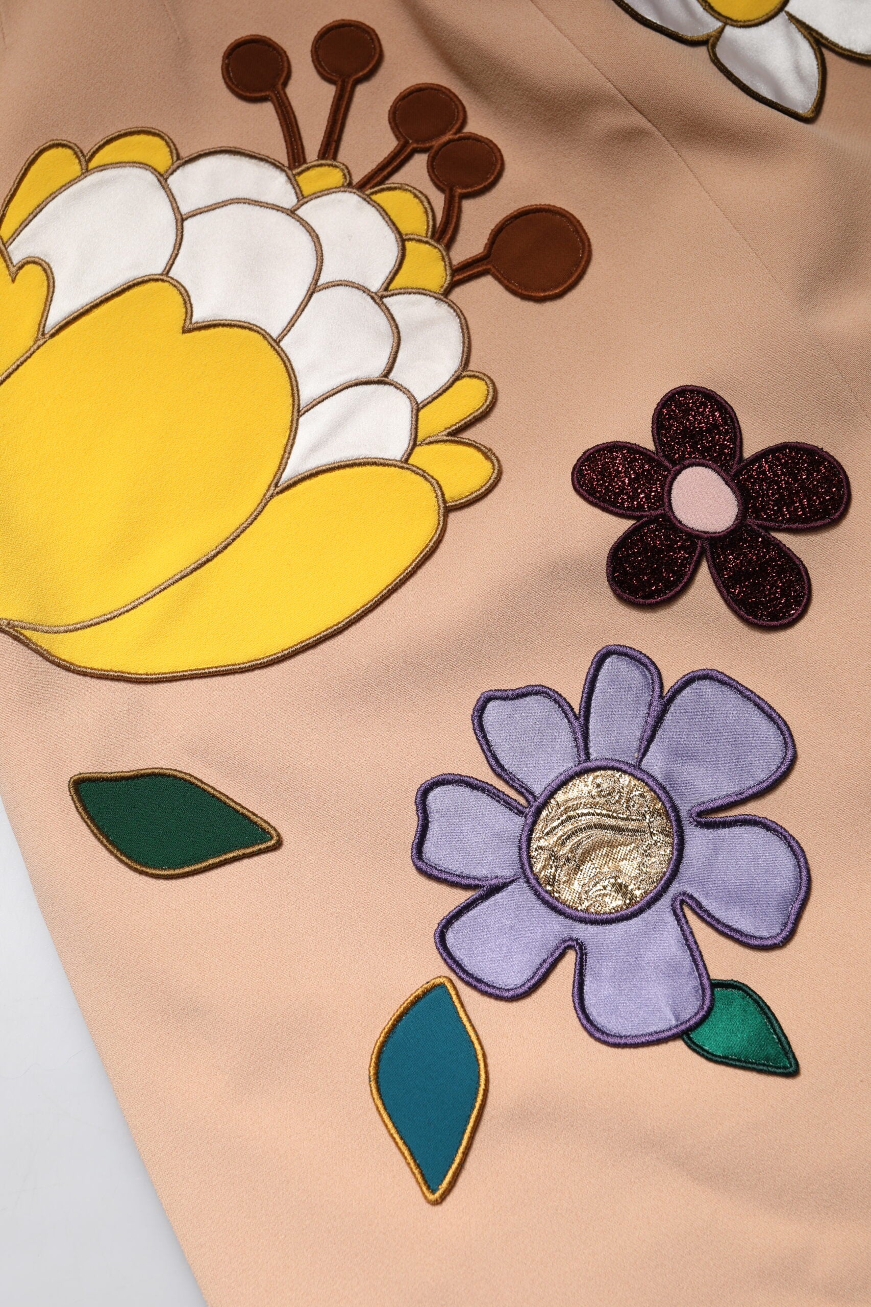 Dolce & Gabbana Beige Floral High Waist Pencil Skirt