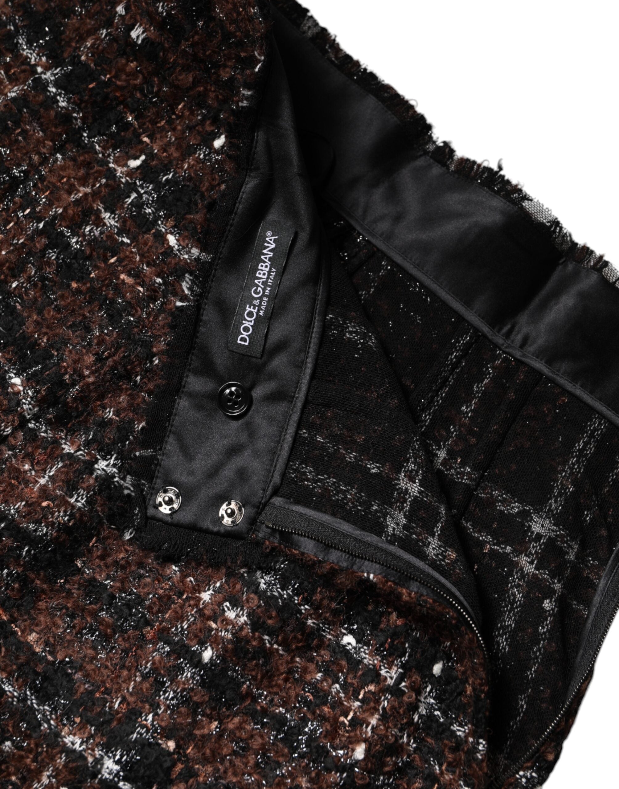 Dolce & Gabbana Multicolor Tartan Tweed High Waist Pencil Skirt