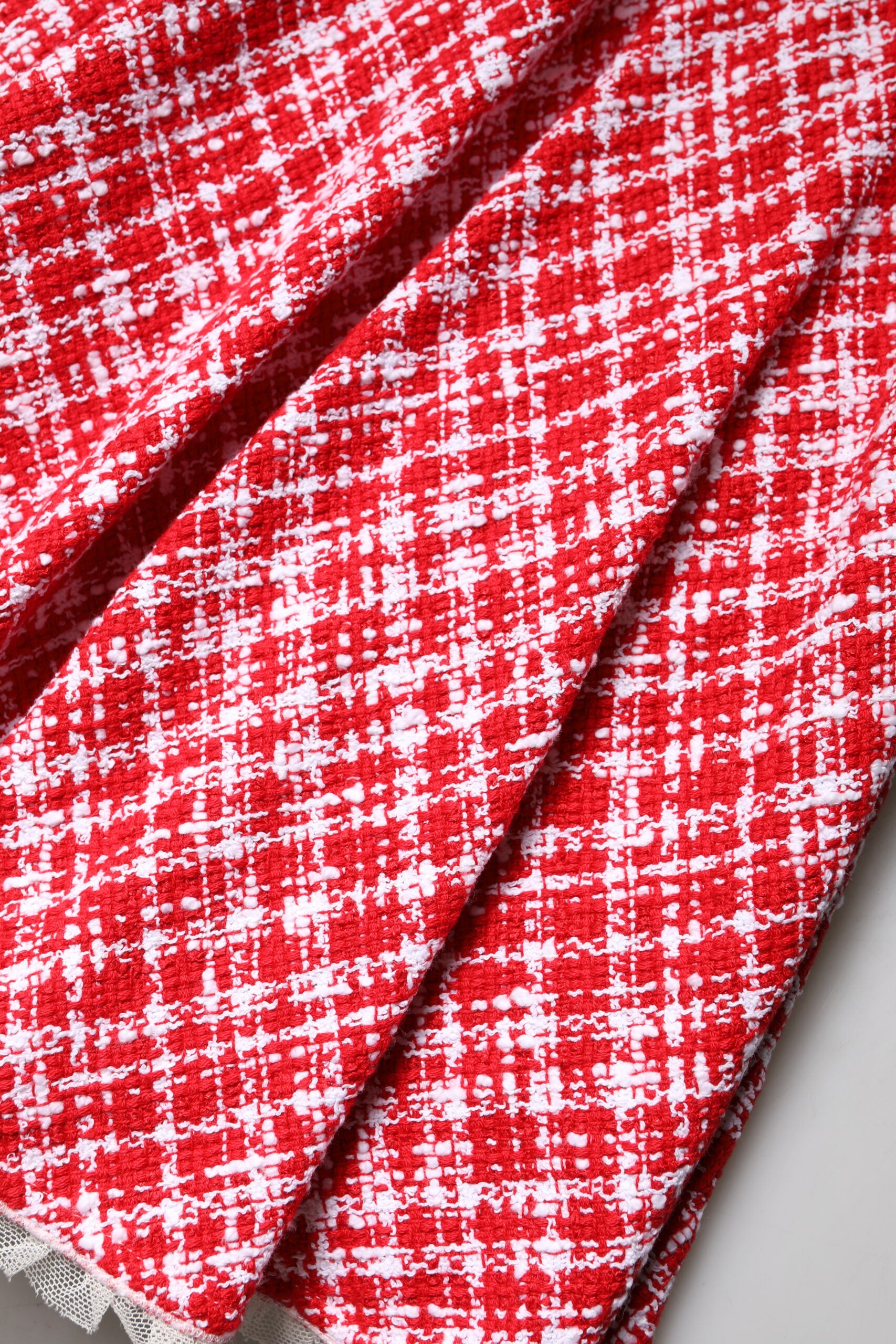 Dolce & Gabbana Red White High Waist A-Line Above the Knee Skirt