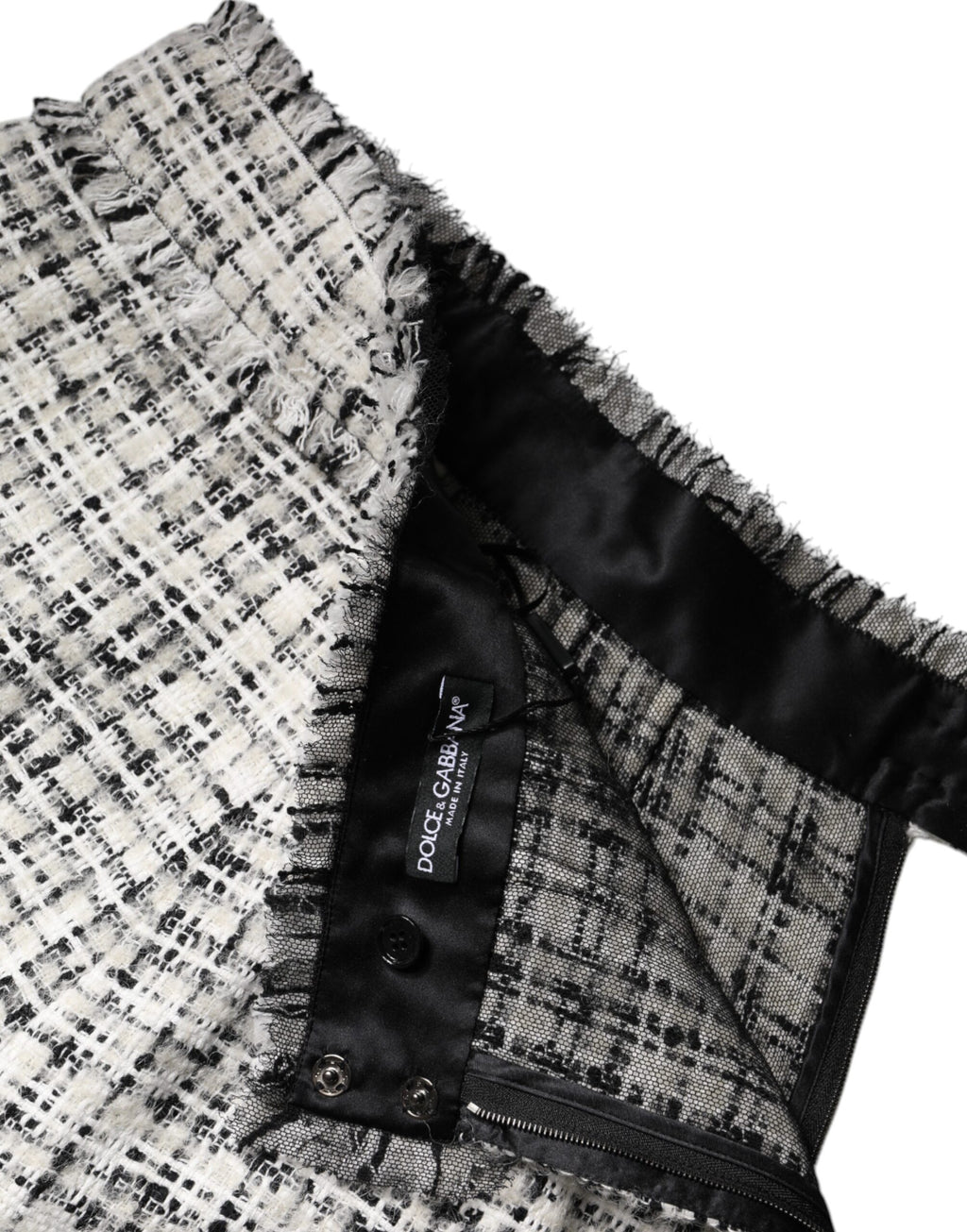 Dolce & Gabbana White Black High Waisted Tartan Tweed Mini Skirt