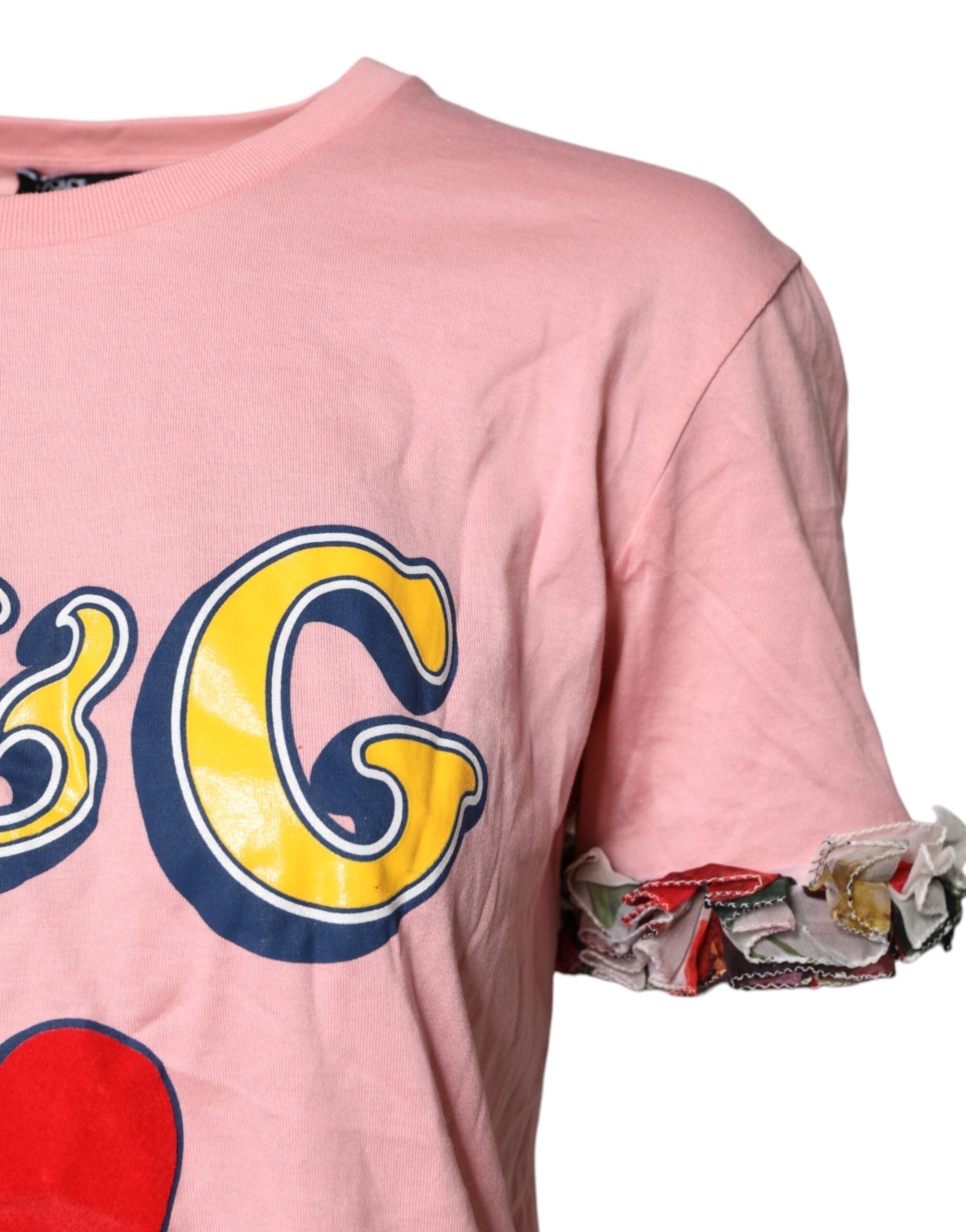 Dolce & Gabbana Pink Logo-Print Cotton Crew-Neck T-Shirt