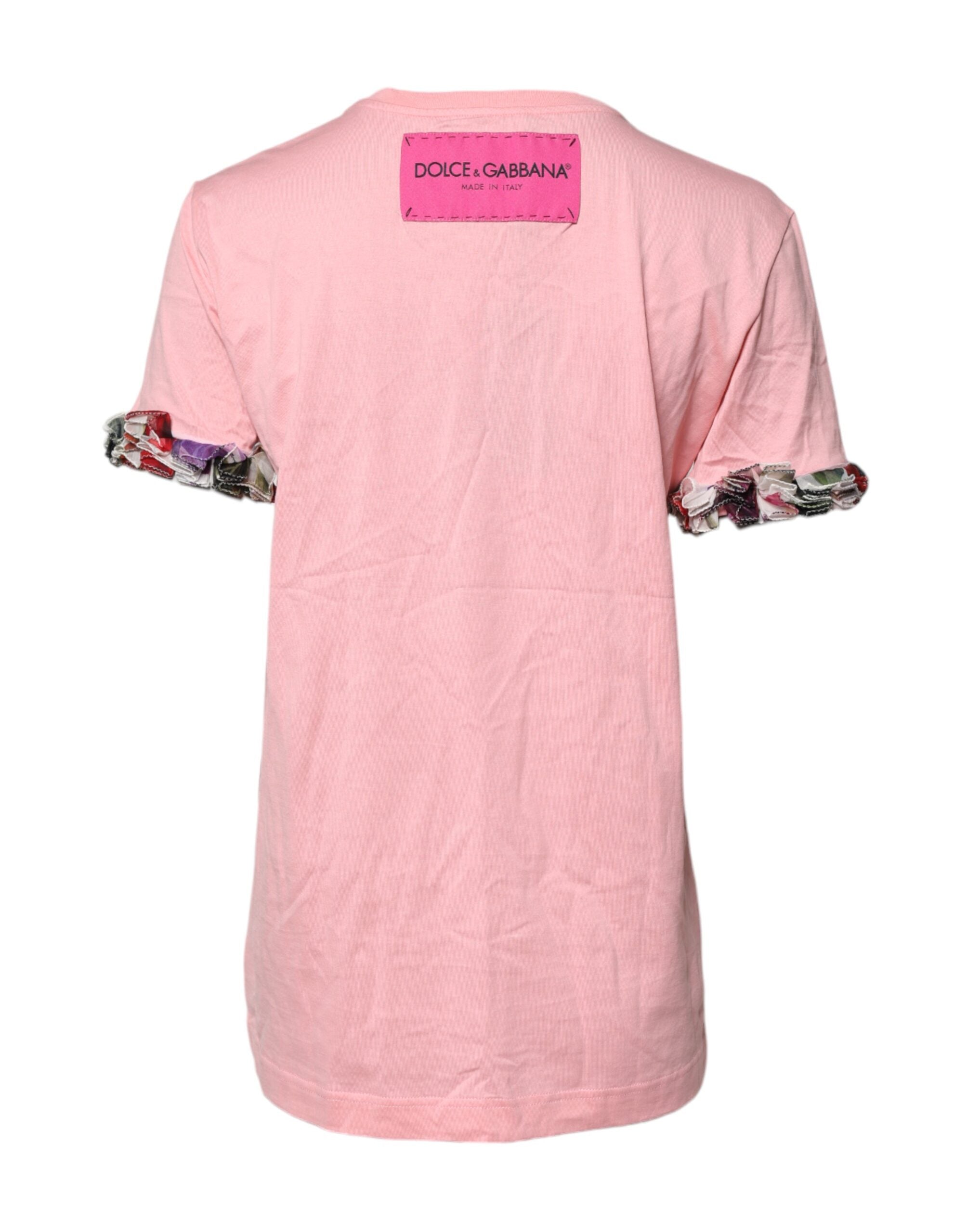 Dolce & Gabbana Pink Logo-Print Cotton Crew-Neck T-Shirt