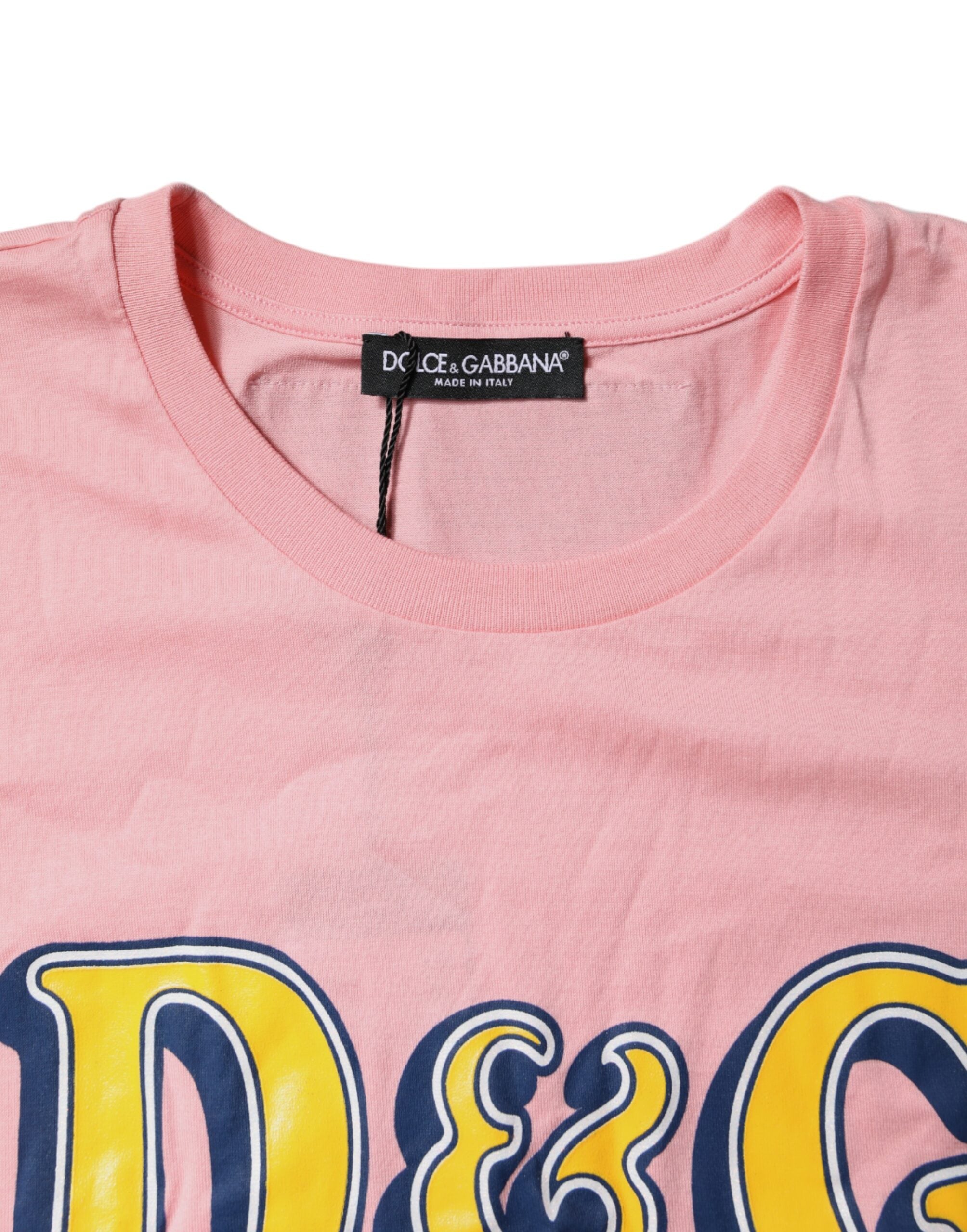 Dolce & Gabbana Pink Logo-Print Cotton Crew-Neck T-Shirt