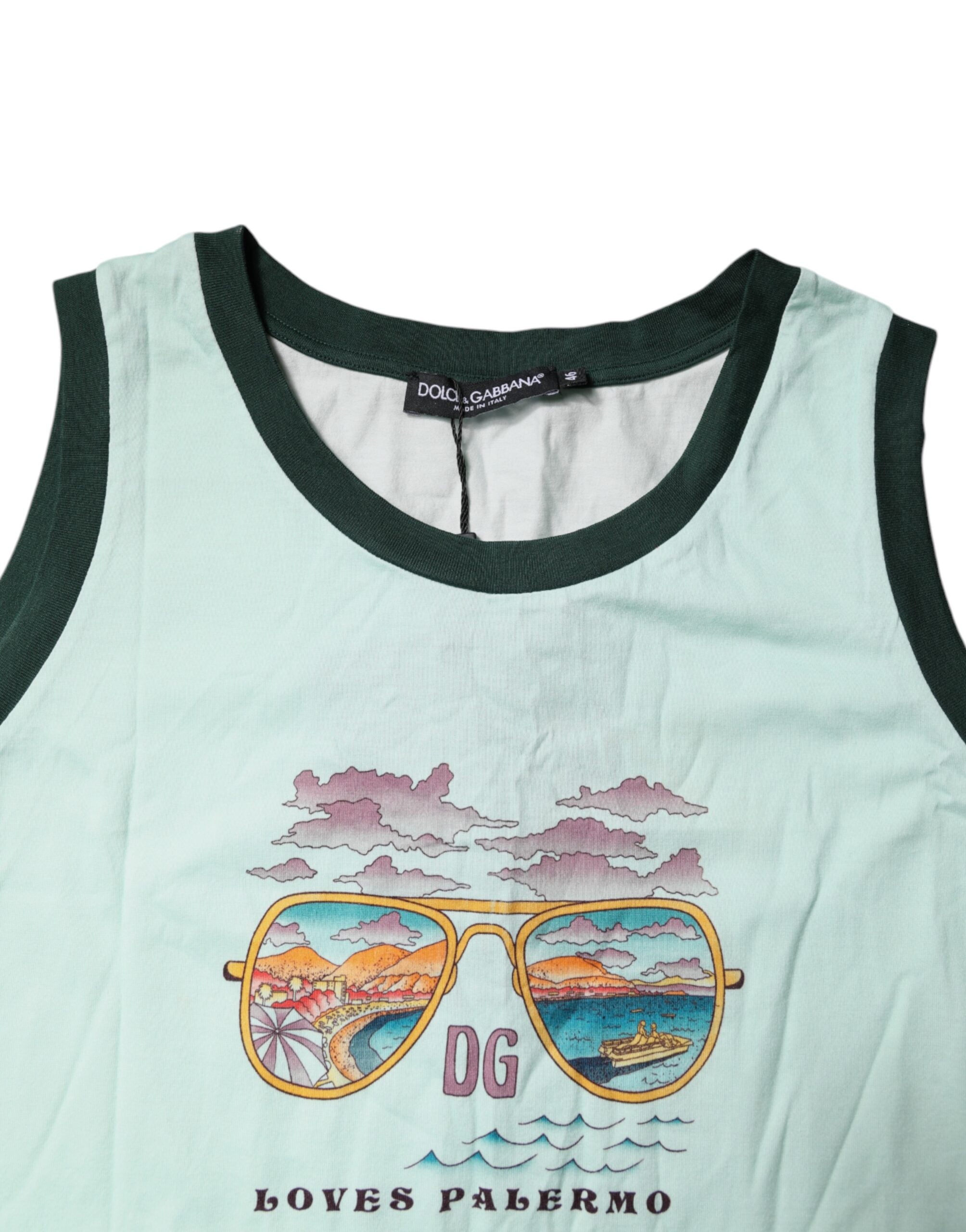 Dolce & Gabbana Light Green Graphic Print Sleeveless Tank T-Shirt