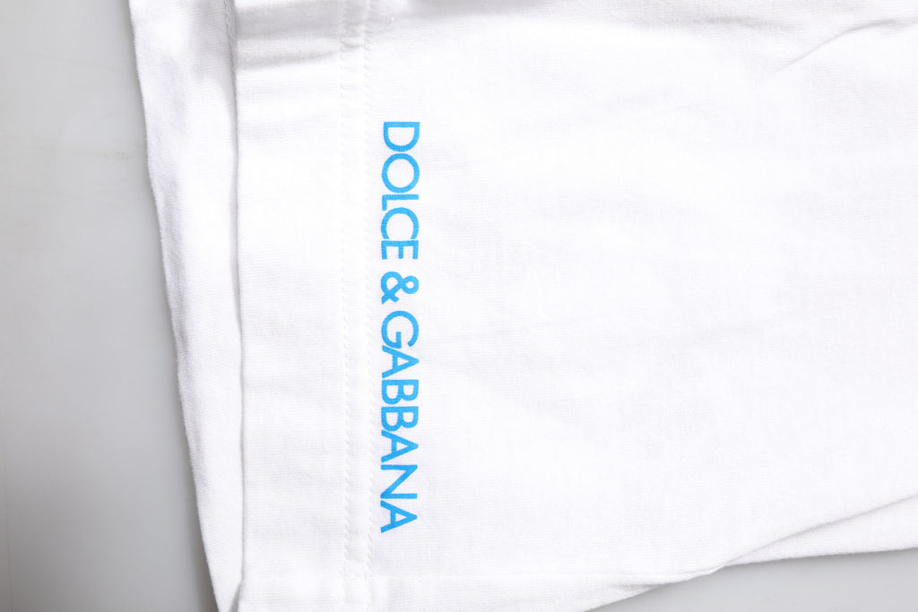 Dolce & Gabbana White Cotton Crew-Neck T-Shirt with Graphic Print