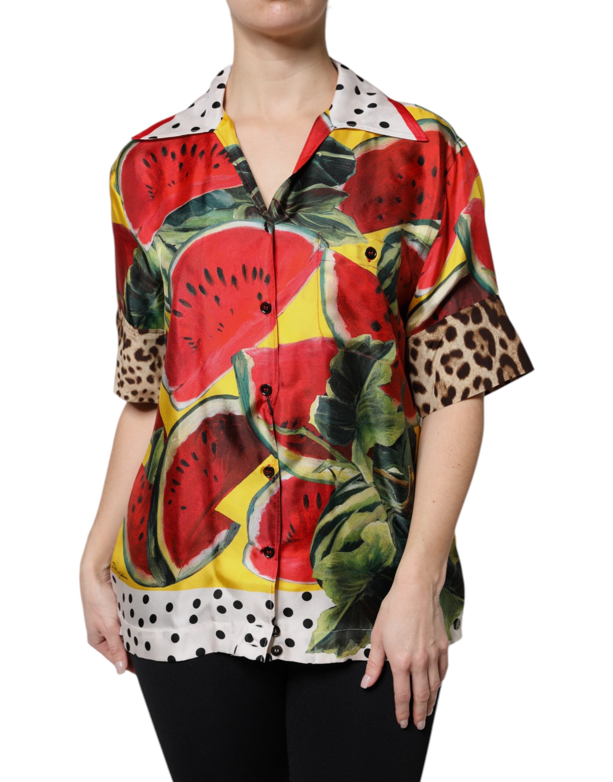 Dolce & Gabbana Multicolor Wassermelone Hemdbluse mit Kragen