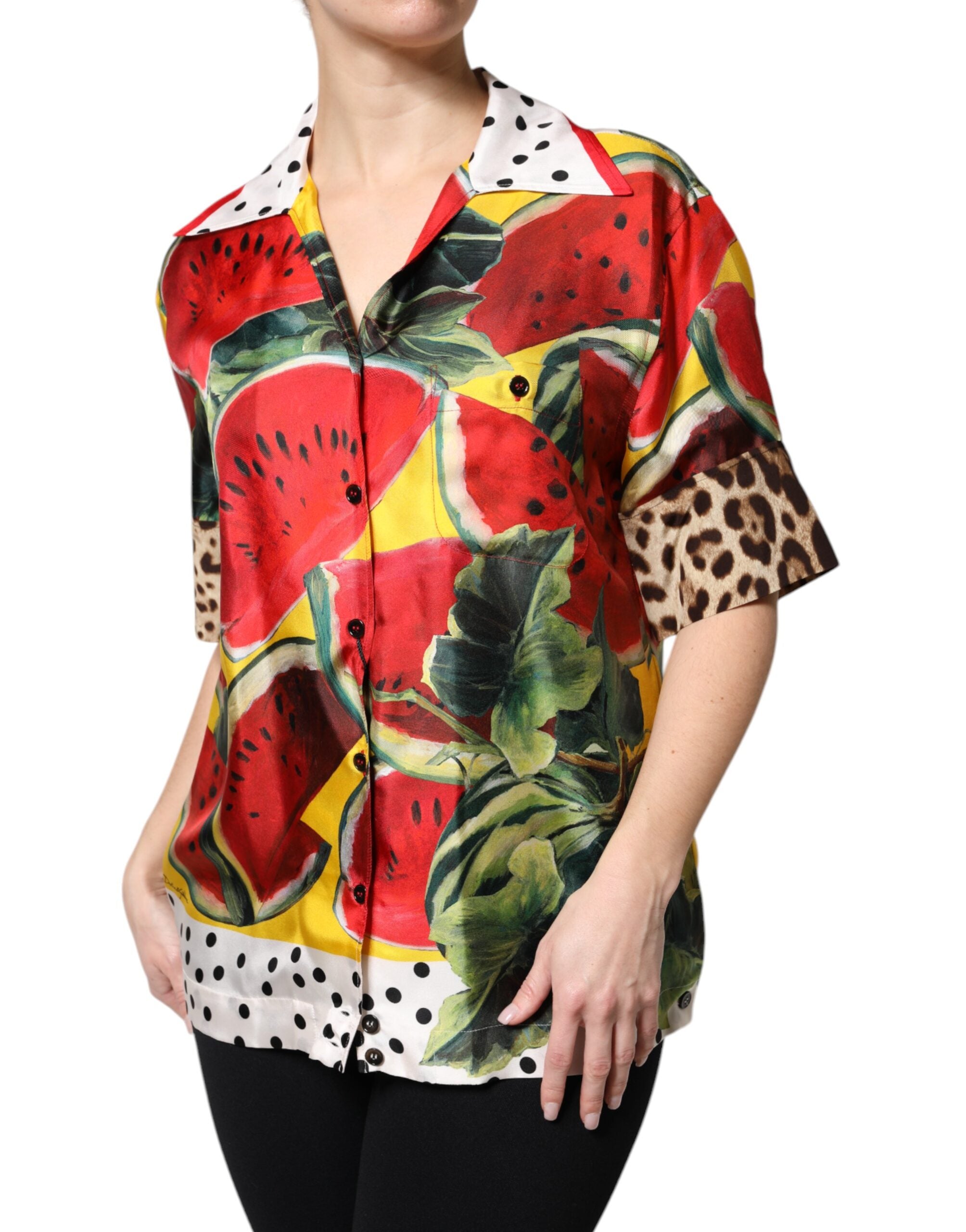 Dolce & Gabbana Multicolor Wassermelone Hemdbluse mit Kragen