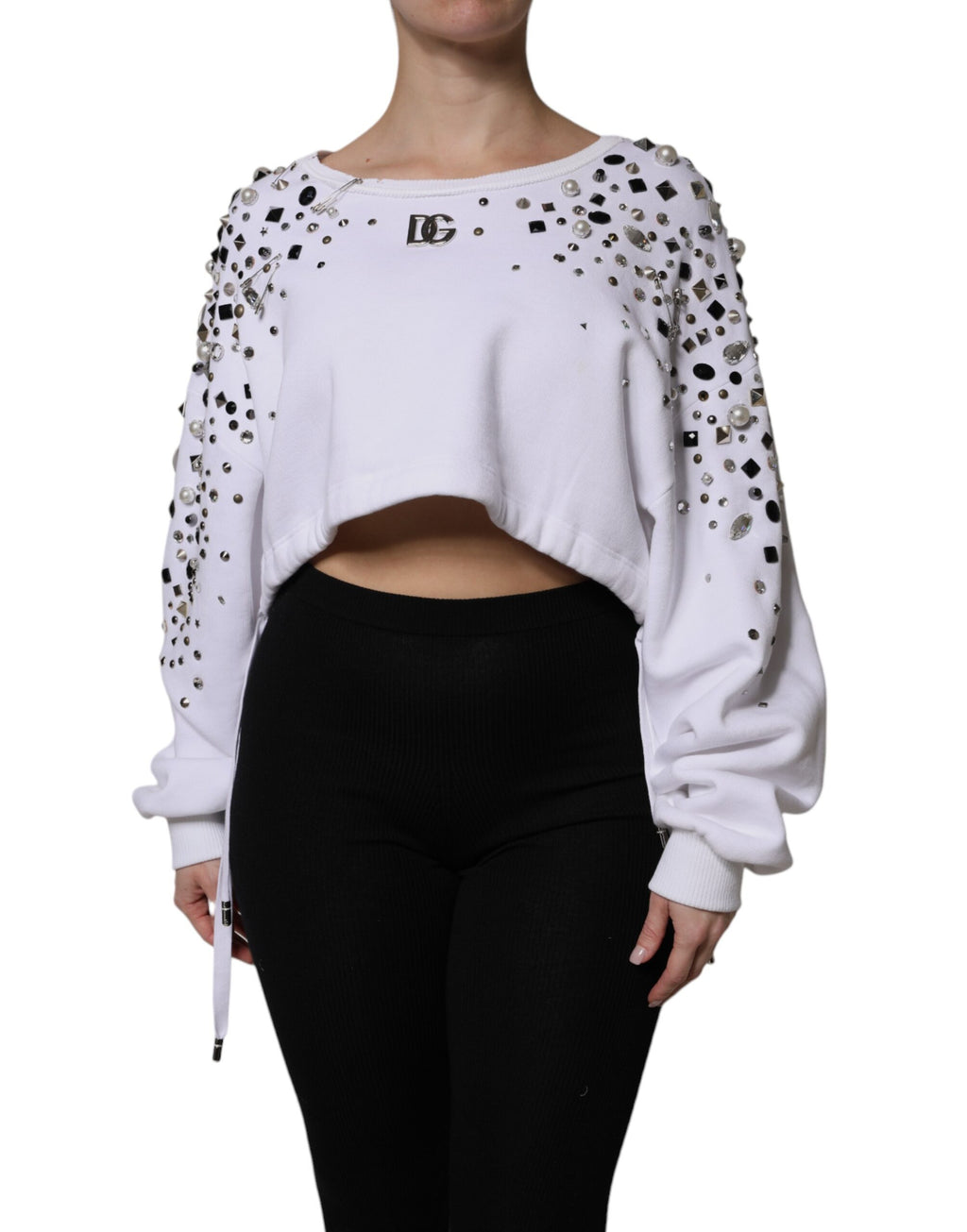 Dolce & Gabbana Weißer langärmeliger Pullover mit Verzierungen
