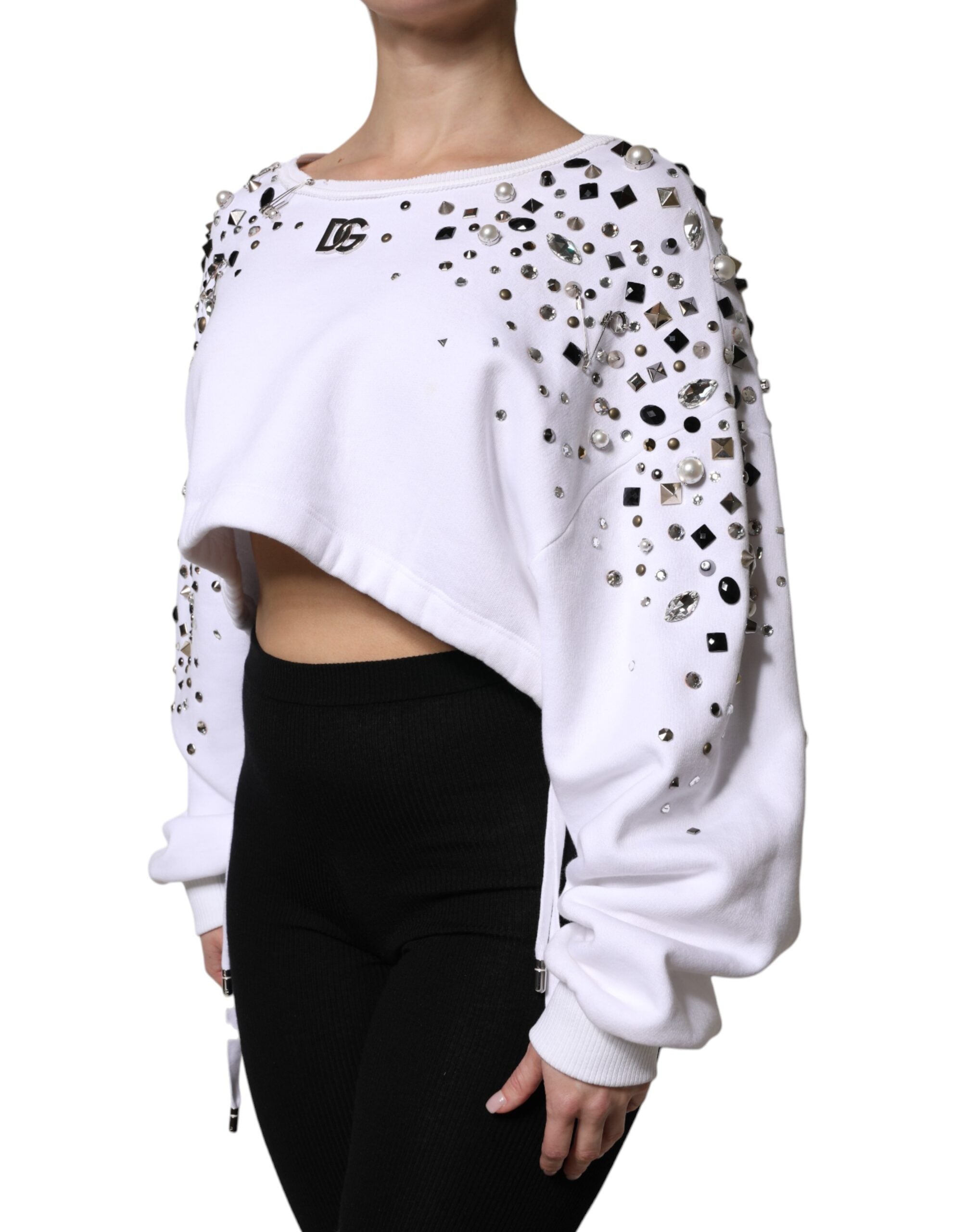 Dolce & Gabbana Weißer langärmeliger Pullover mit Verzierungen