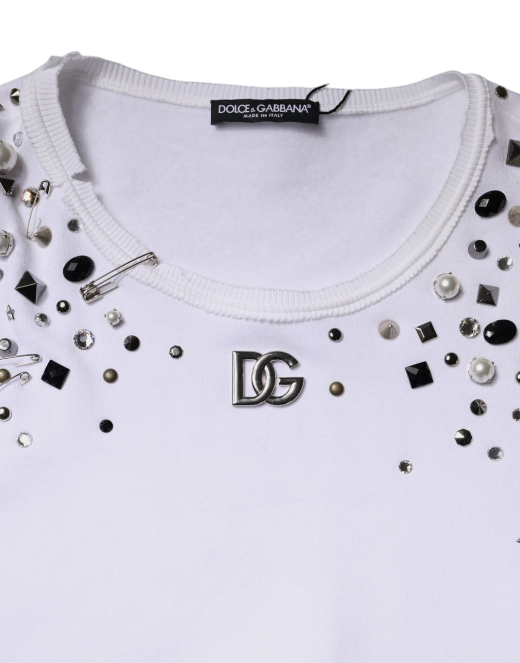 Dolce & Gabbana Weißer langärmeliger Pullover mit Verzierungen