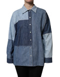 Dolce & Gabbana Blue Cotton Long Sleeve Button-Placket Top