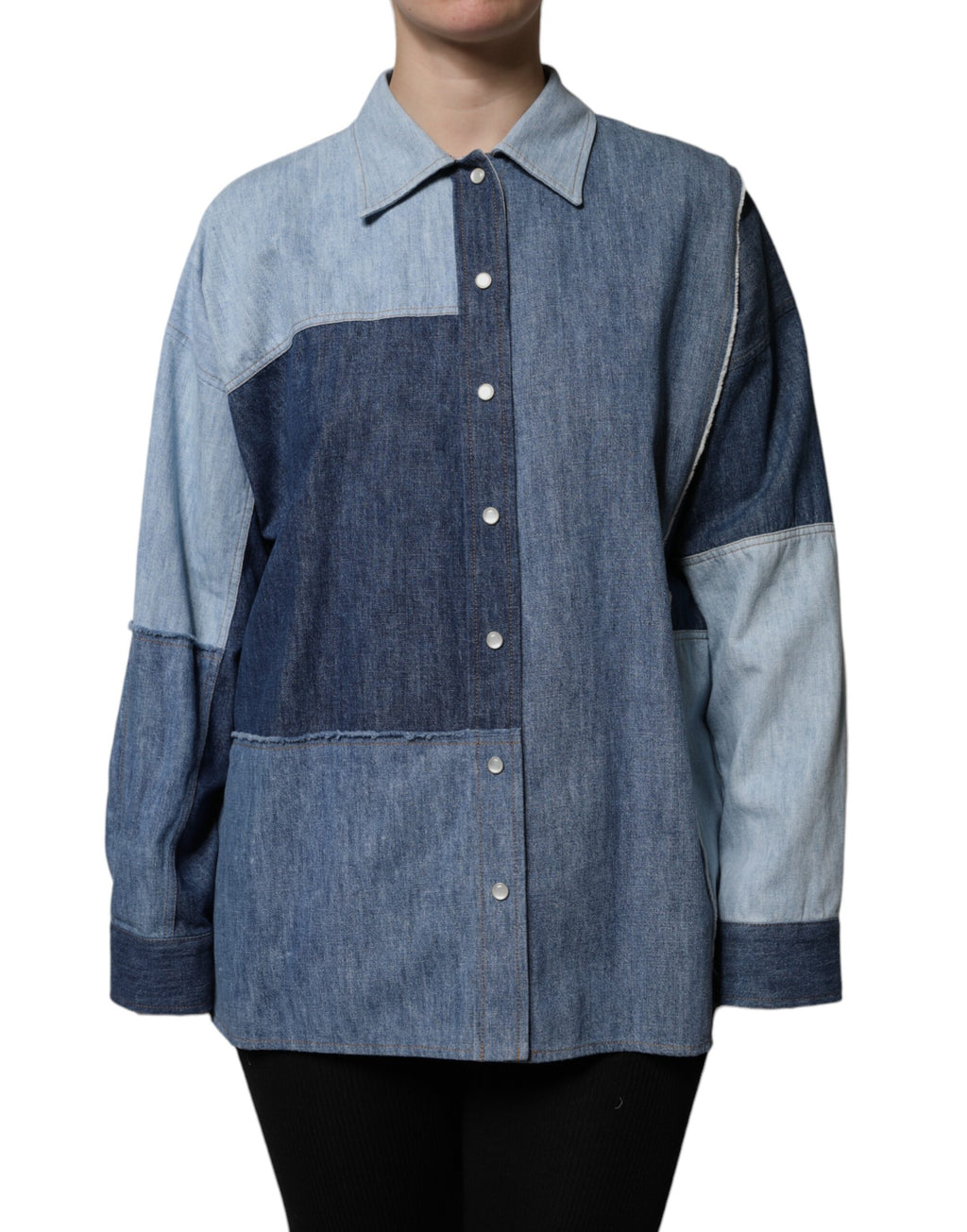 Dolce & Gabbana Blue Cotton Long Sleeve Button-Placket Top