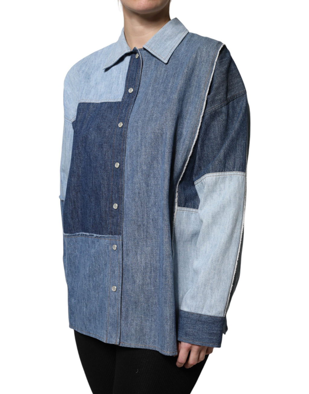 Dolce & Gabbana Blue Cotton Long Sleeve Button-Placket Top