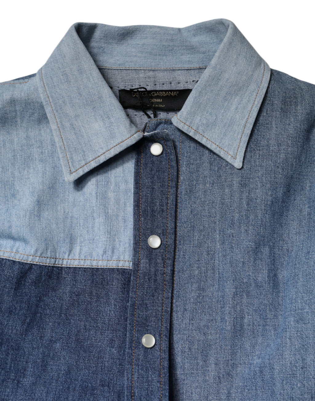 Dolce & Gabbana Blue Cotton Long Sleeve Button-Placket Top