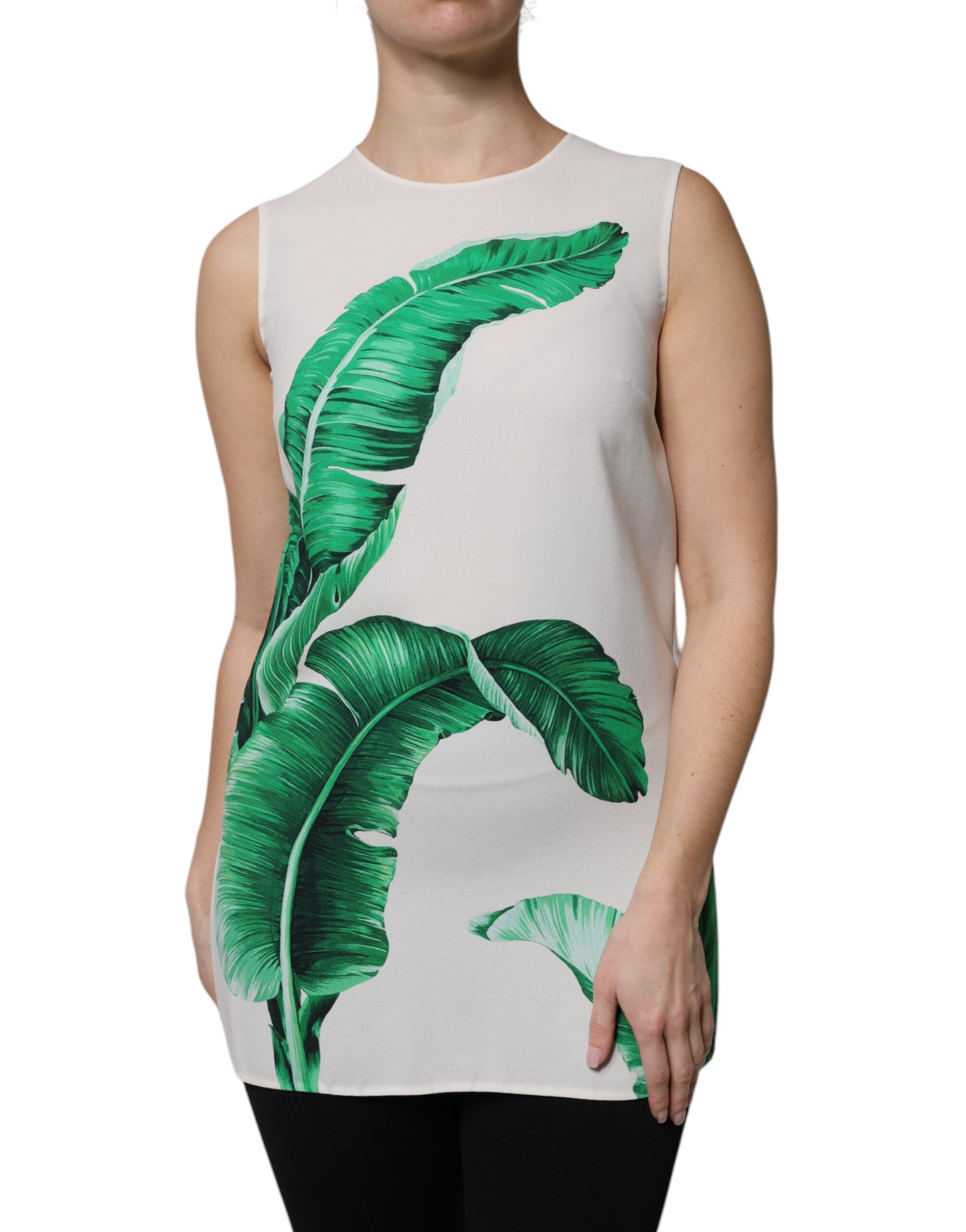 Dolce & Gabbana Weißes Bananenblatt Print Rundhals-Top