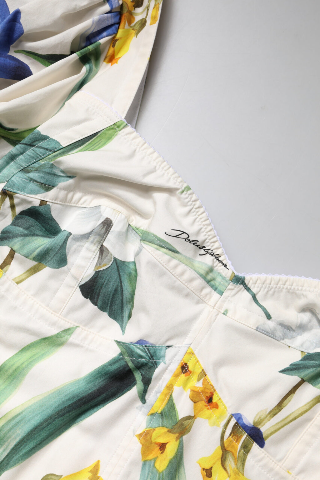 Dolce & Gabbana White Floral Puff-Sleeve Crop Blouse Top