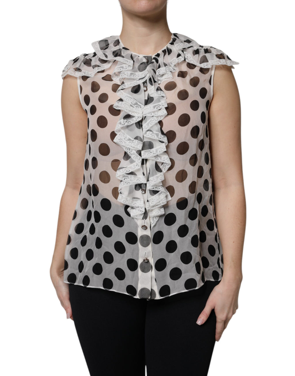 Dolce & Gabbana White and Black Polka Dot Sleeveless Cotton Top