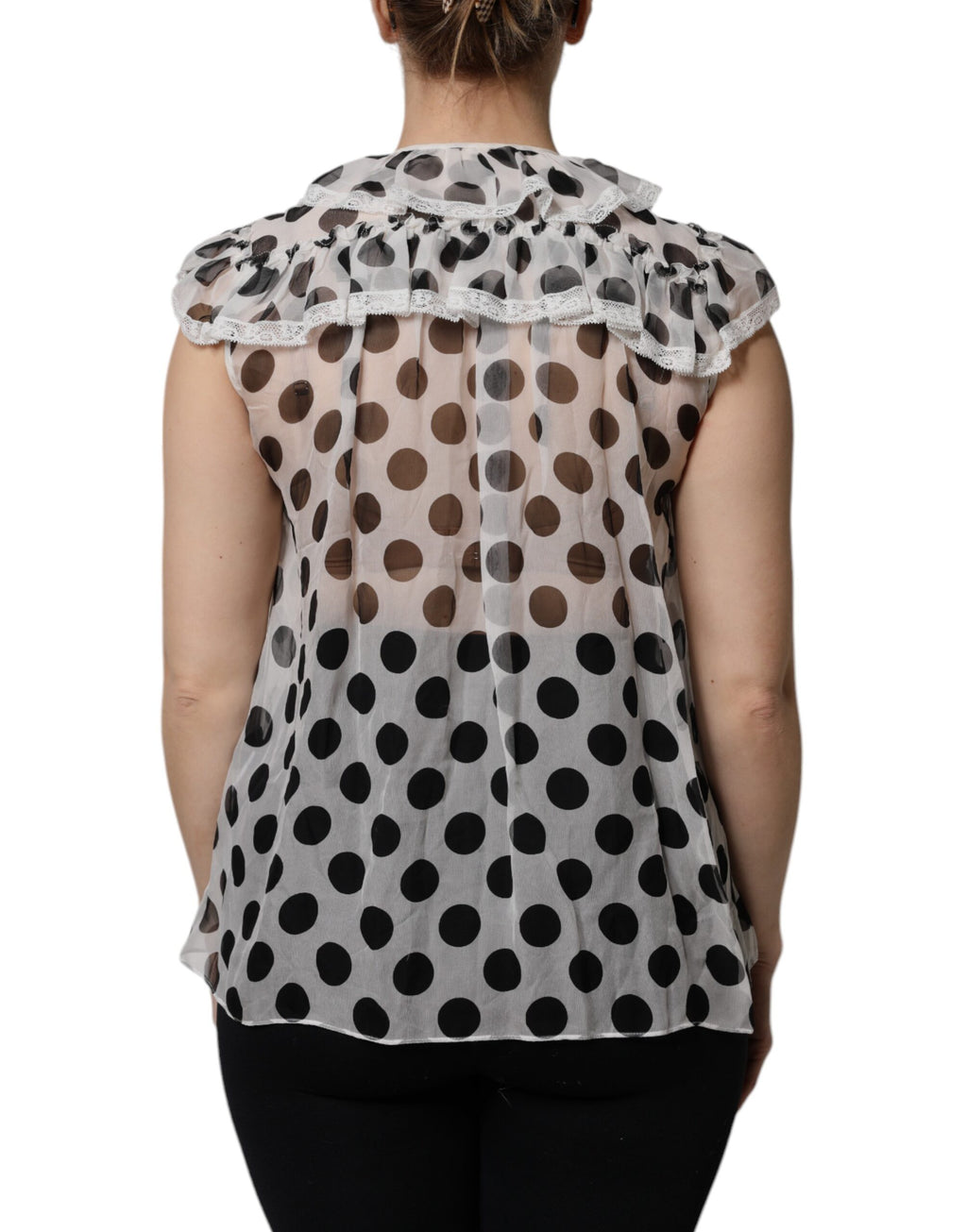 Dolce & Gabbana White and Black Polka Dot Sleeveless Cotton Top