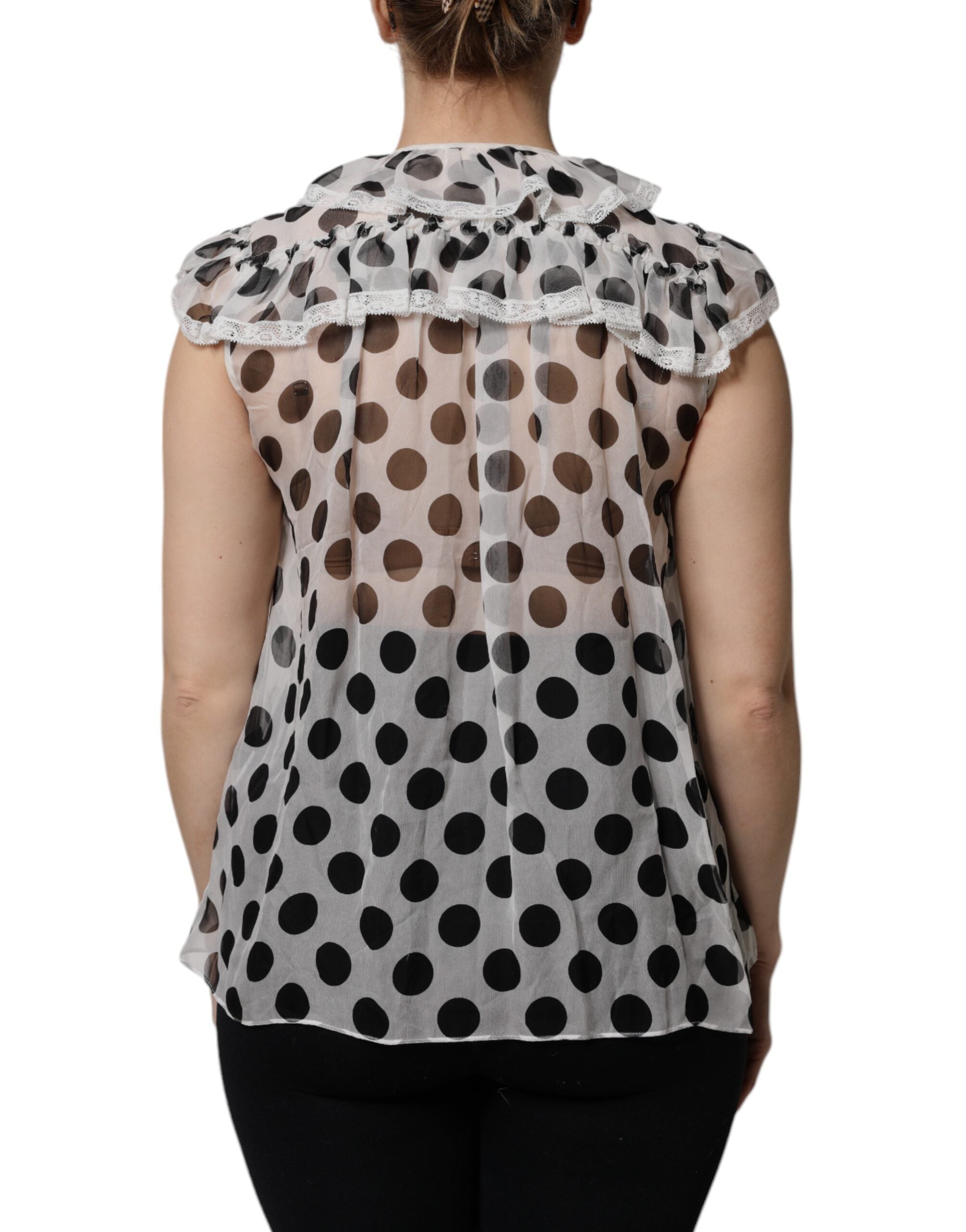 Dolce & Gabbana White and Black Polka Dot Sleeveless Cotton Top