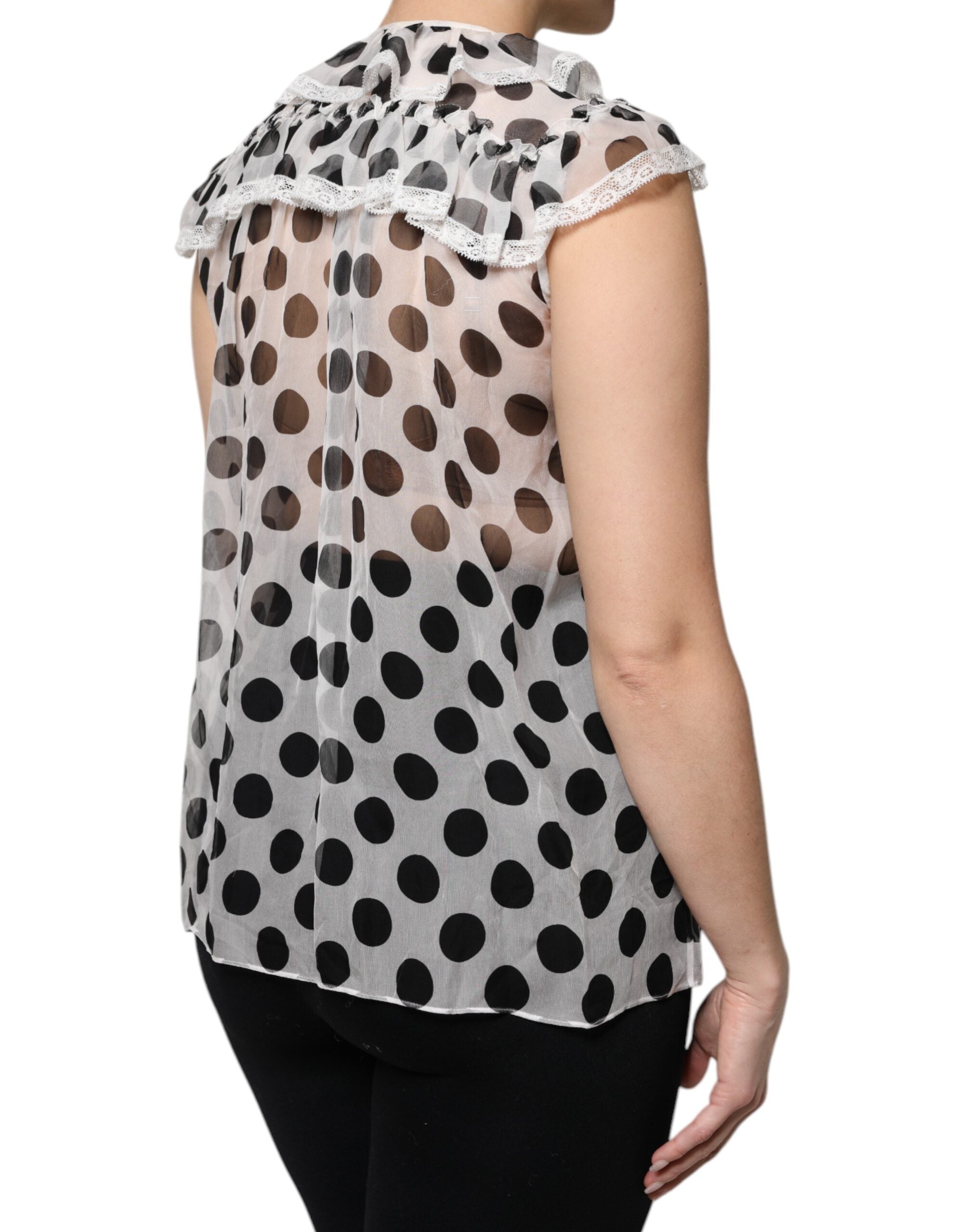 Dolce & Gabbana White and Black Polka Dot Sleeveless Cotton Top